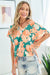 Floral Woven Top in Coral & Green