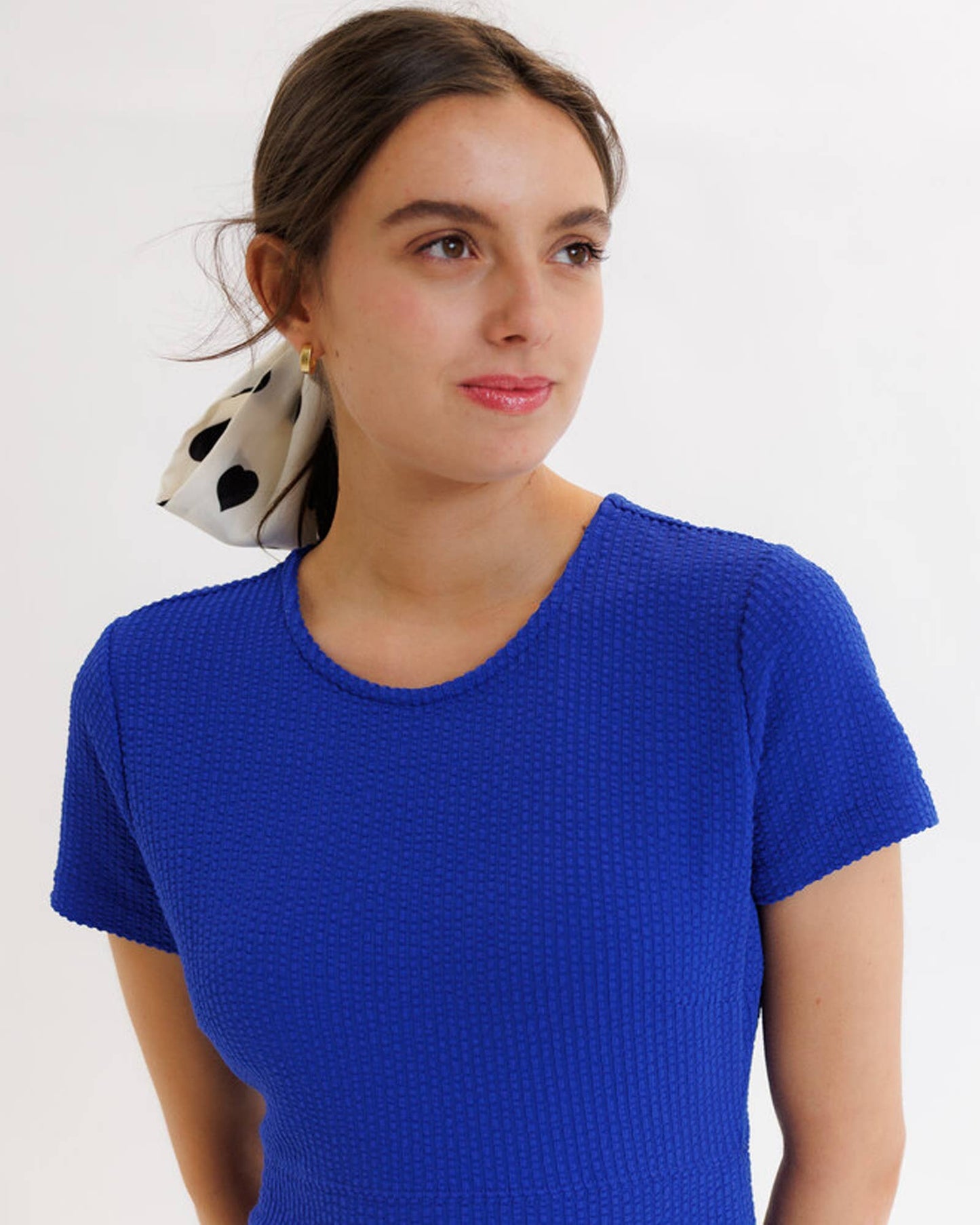 Say Oui! Royal Blue Short Sleeve Ribbed Knit Midi Dress