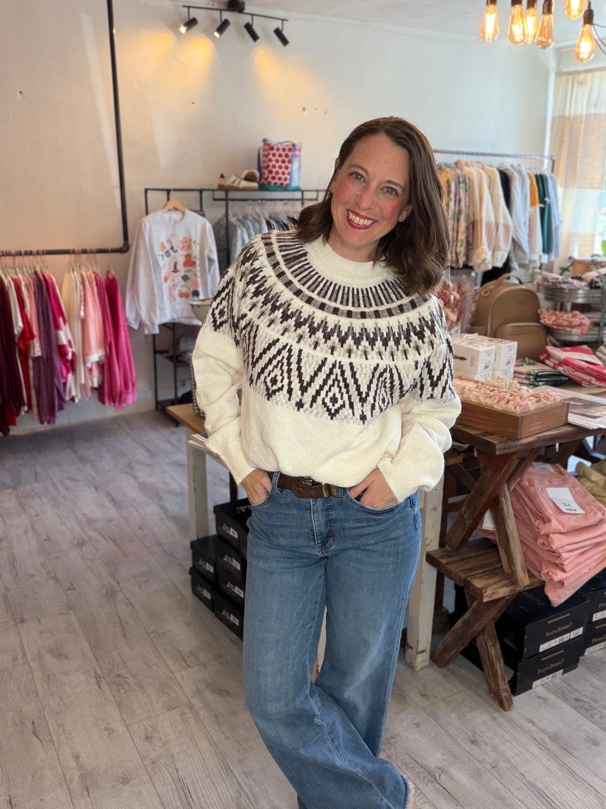 FAIR ISLE YOKE CREW NECK KNIT PULLOVER