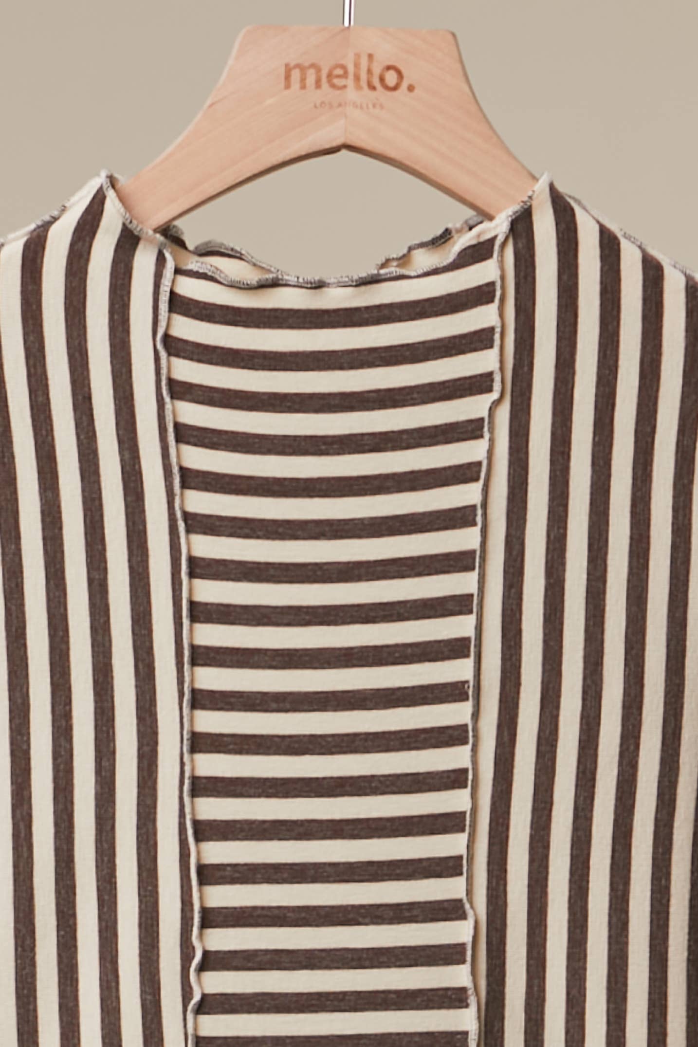 Asymmetrical Stripe Long Sleev Pullover in Brown