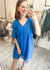 Swiss Dot V-Neck Dress in Ocean Blue