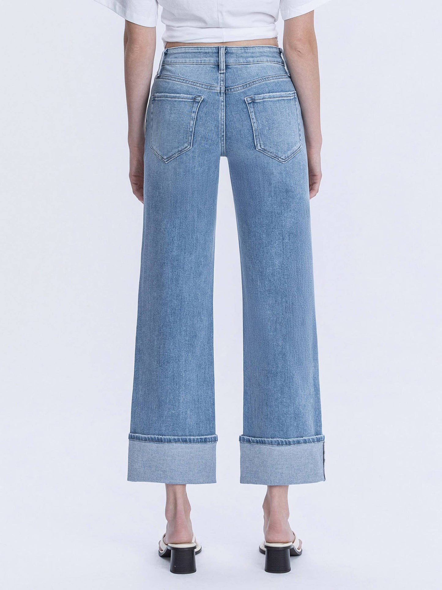 High Rise Medium Light Wash Cuffed Slim Wide Leg by Flying Monkey