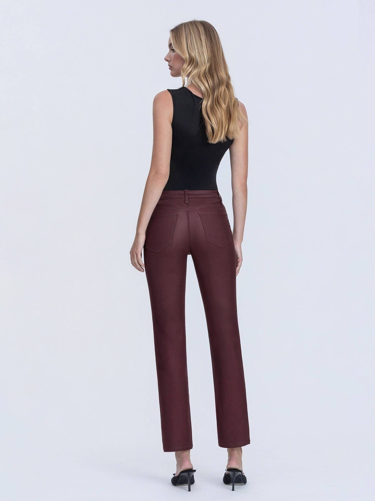 Hight Rise Slim Straight Denim in Wine