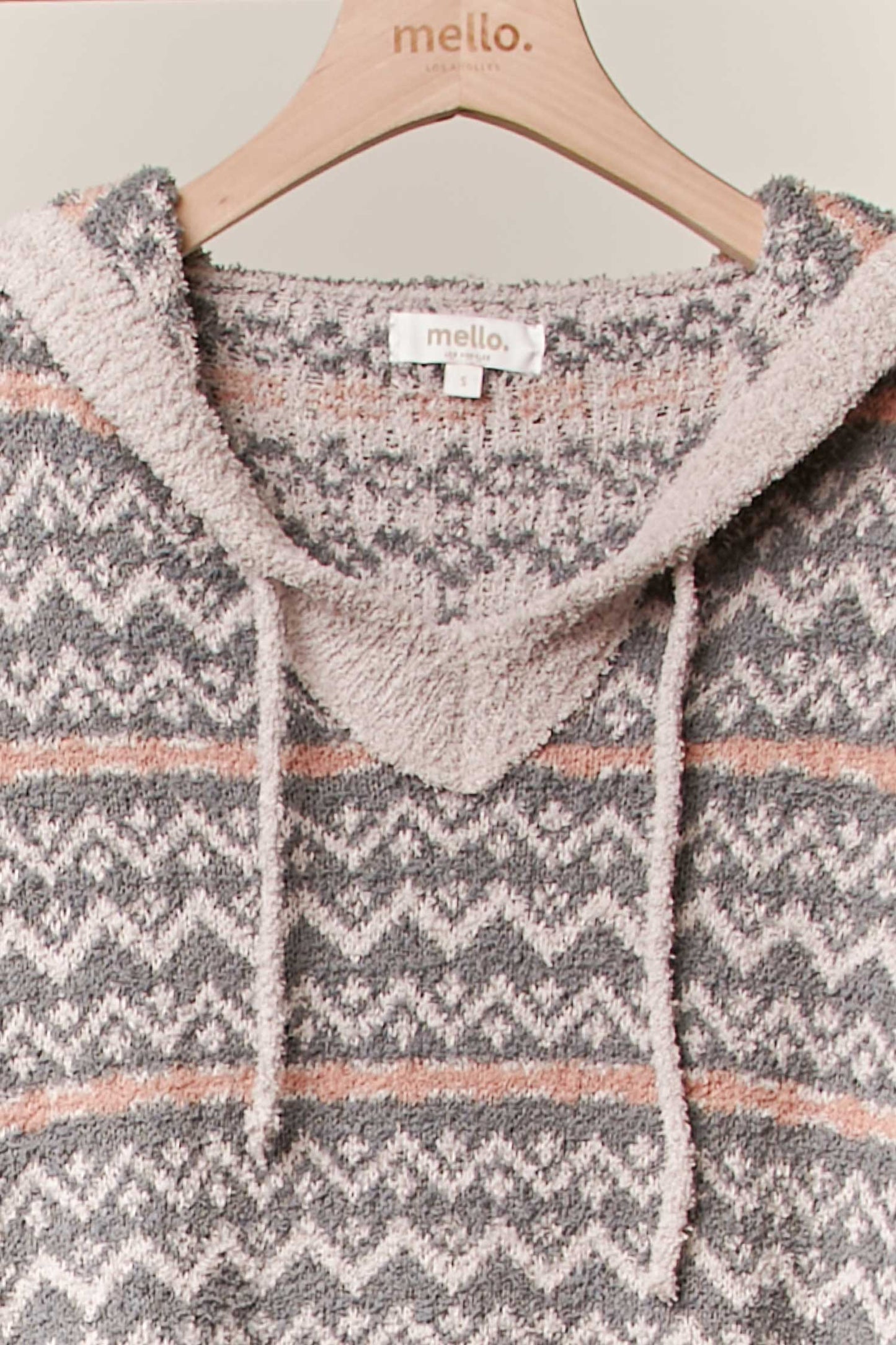 Zigzag Pattern Fleece Knit Hoodie
