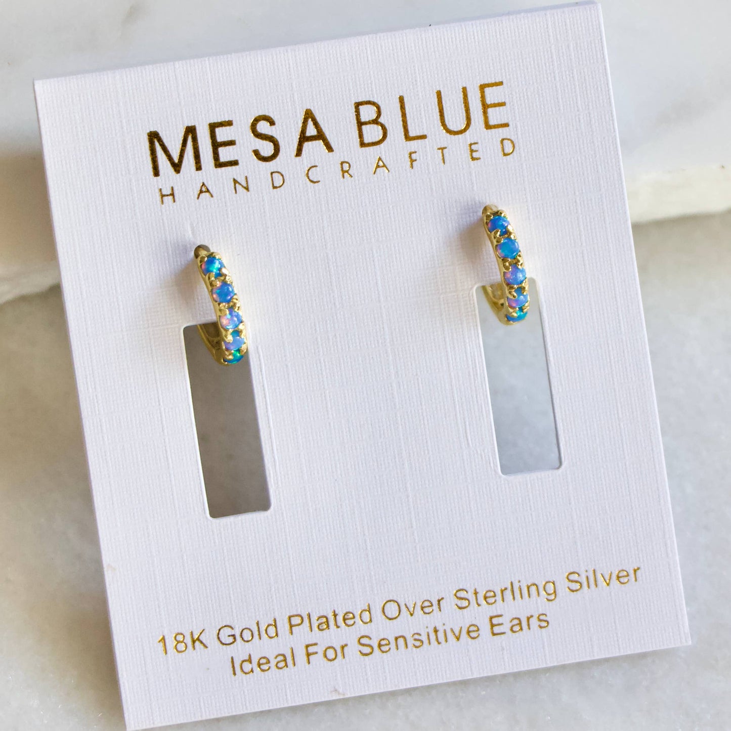 Blue Opal Huggie Hoop Earrings Hypoallergenic, Sterling Silv