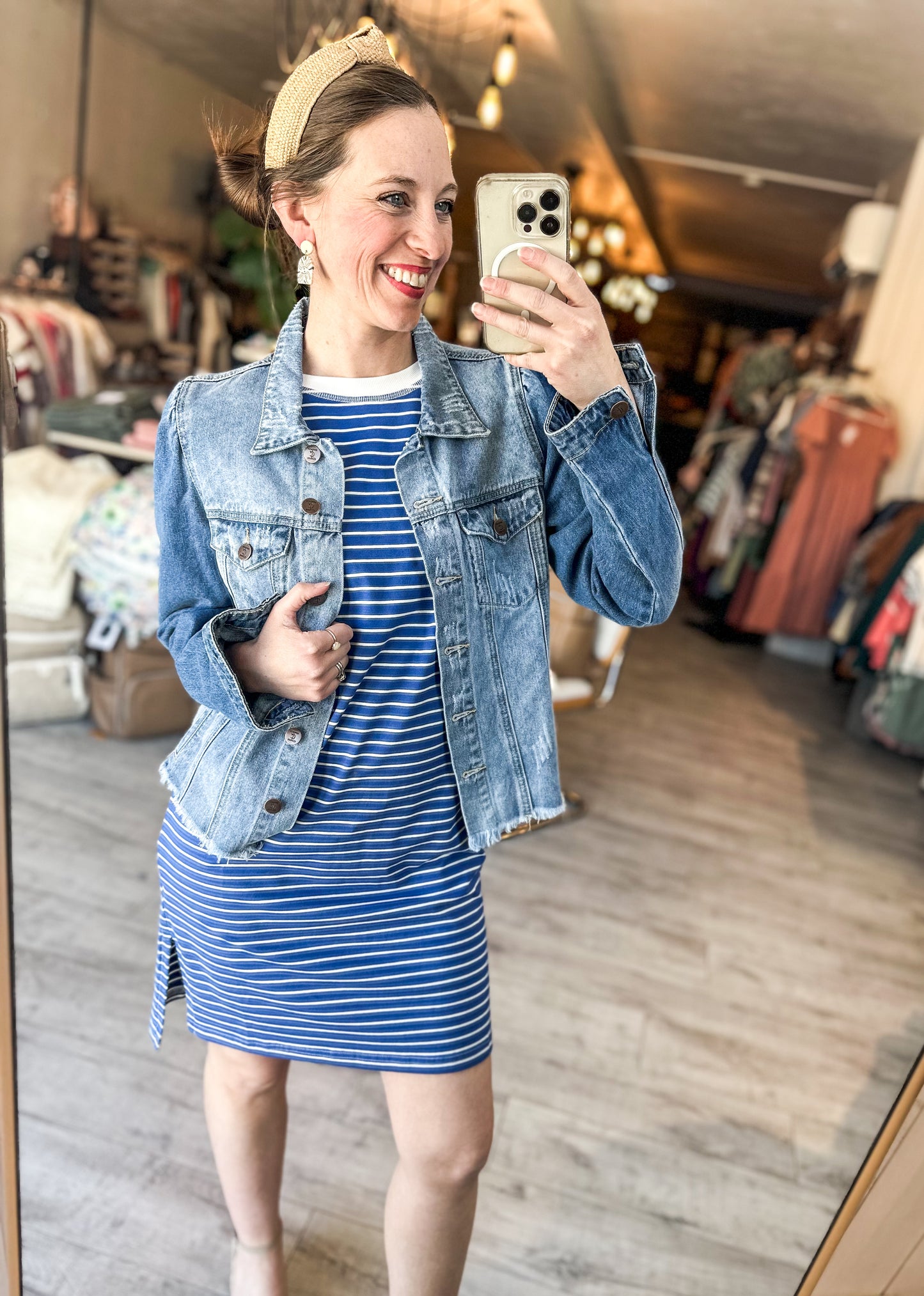 High Low Side Slit Striped T-Shirt Dress in Royal Blue