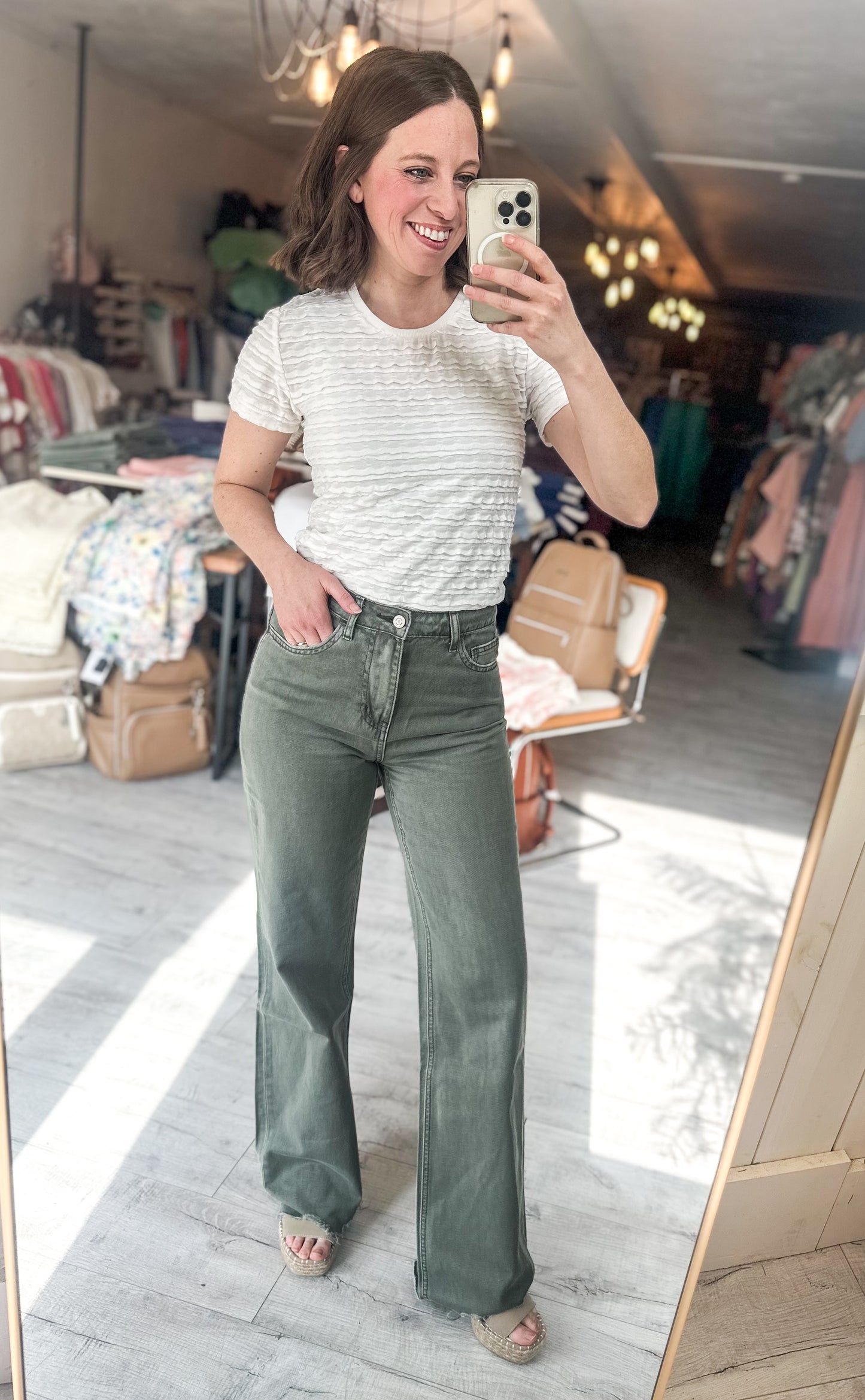 90'S Vintage Super High Rise Flare Jean in Thyme by Vervet