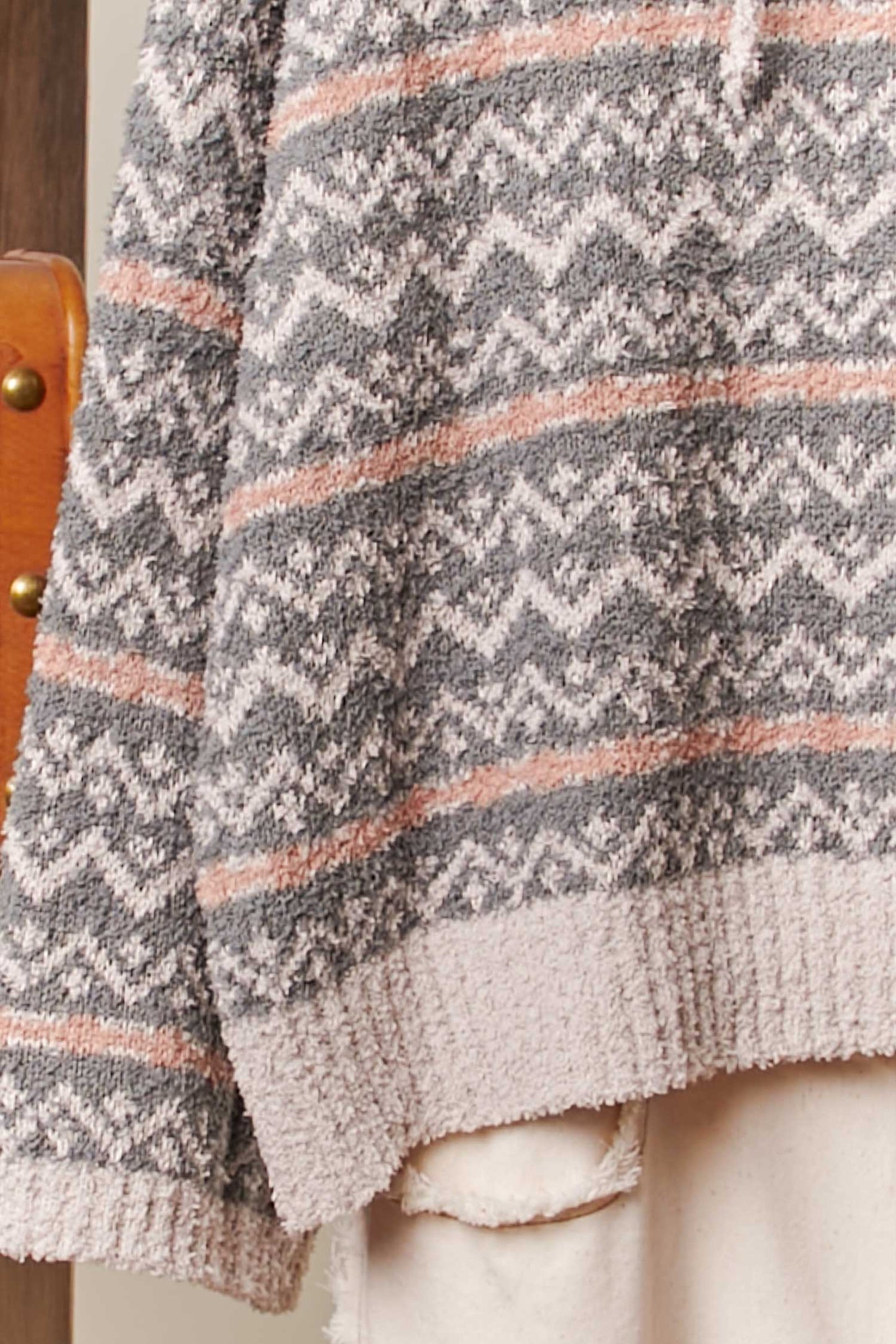 Zigzag Pattern Fleece Knit Hoodie