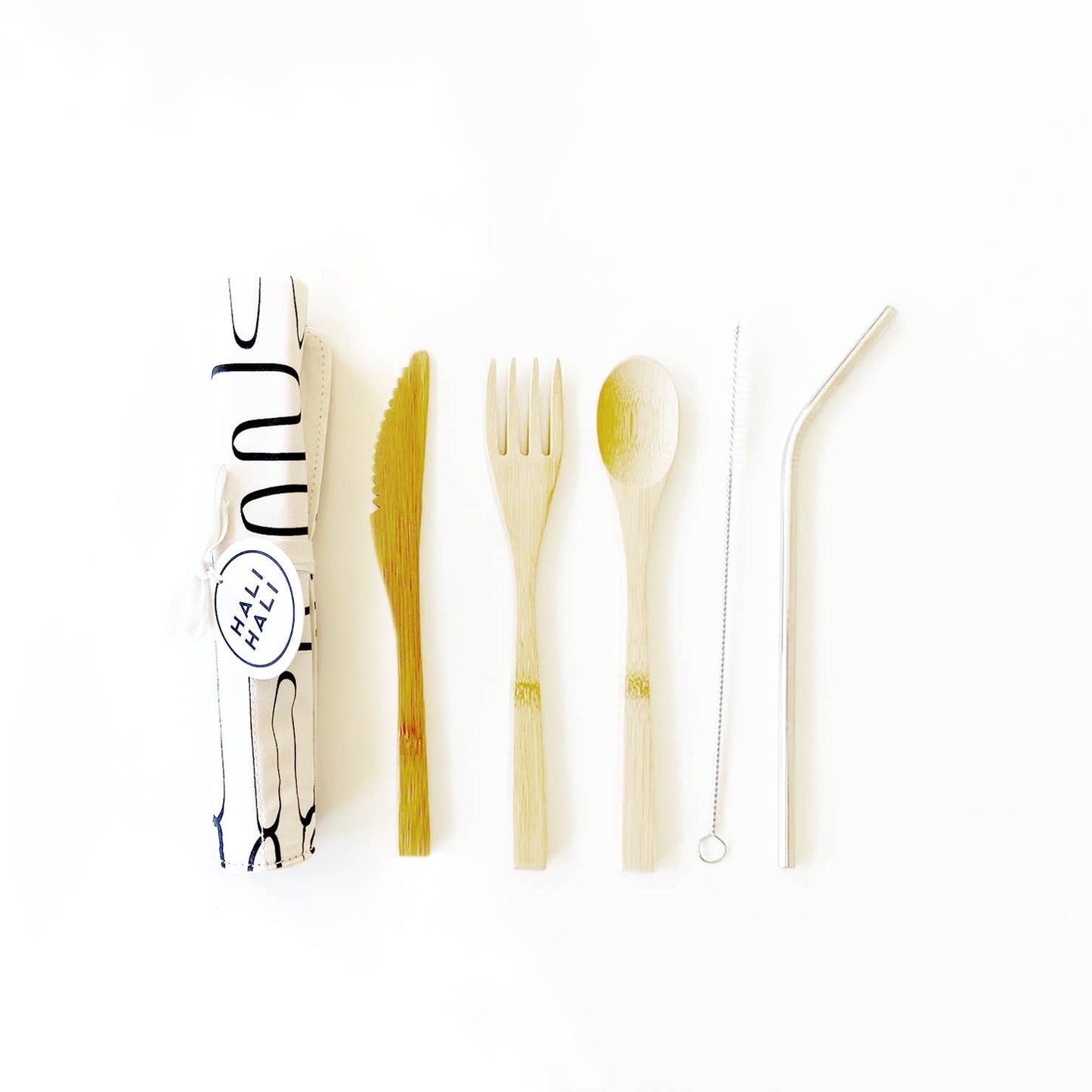 Bamboo Cutlery & Tea Towel Picnic Set - Splatter/Labyrinth