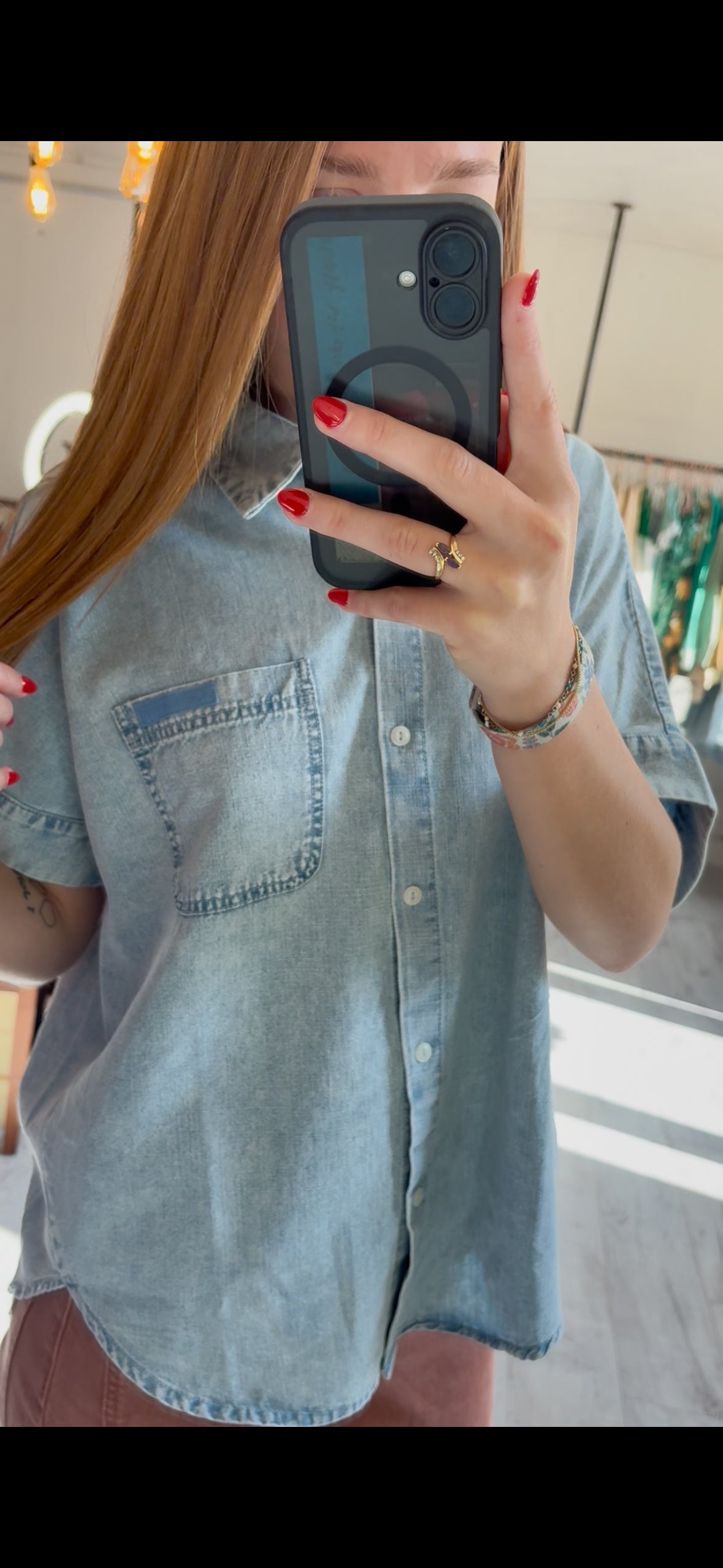 Mineral Washed Chambray Oversized Shirt Top