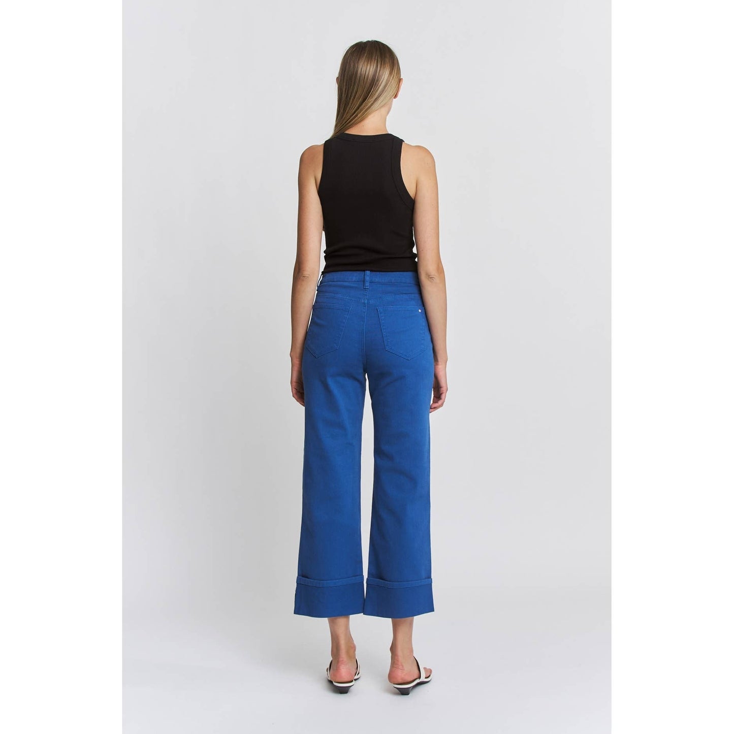 High Rise Wide Crop Cuffed Denim in Bright Blue by MICA