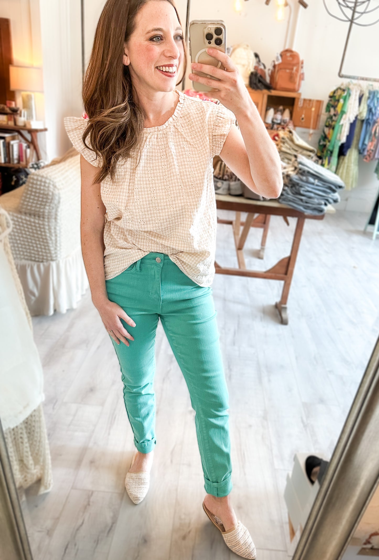 Bridgette High Rise Garment Dyed Slim Jeans in Aquamarine