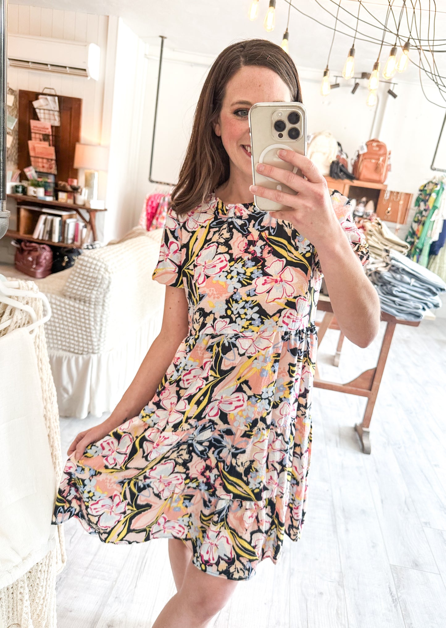 Always Be There Floral Ruffle Mock Neck Dress