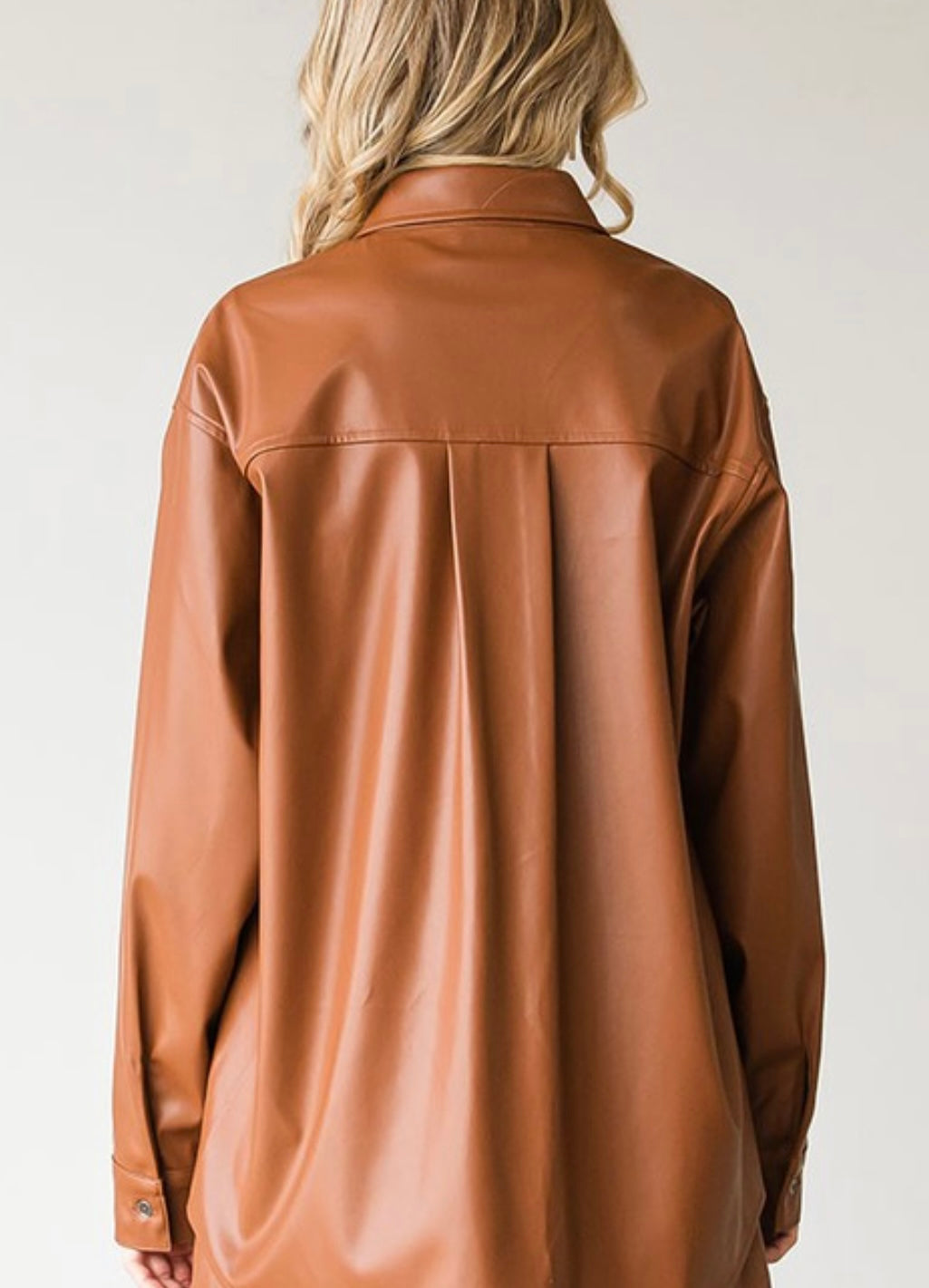 Faux Leather Button Down in Rich Cognac