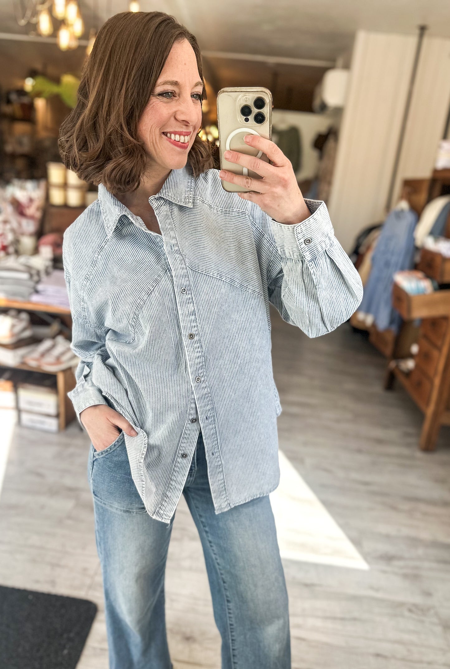 Mineral Washed Chambray Button Down Shirt