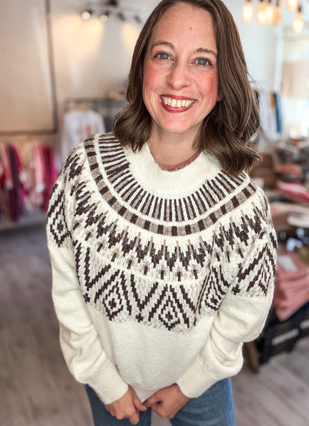 FAIR ISLE YOKE CREW NECK KNIT PULLOVER