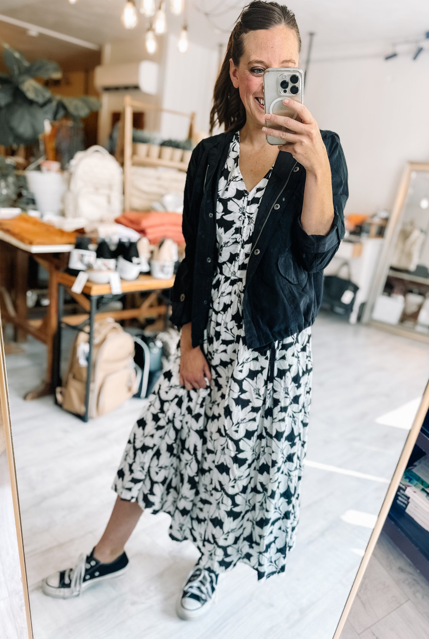 Snap Up & Zipped Hooded Light Weight Jacket in Black