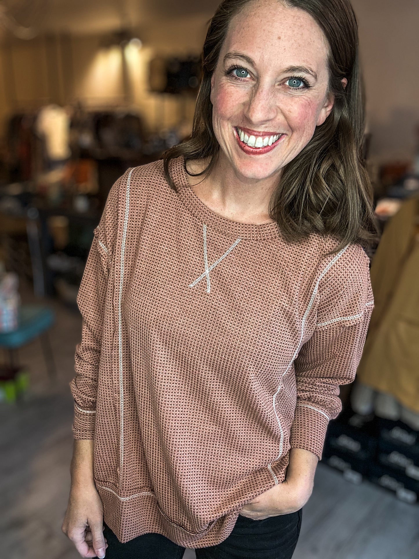 Round Neck Tunic Top in Fainted Rust