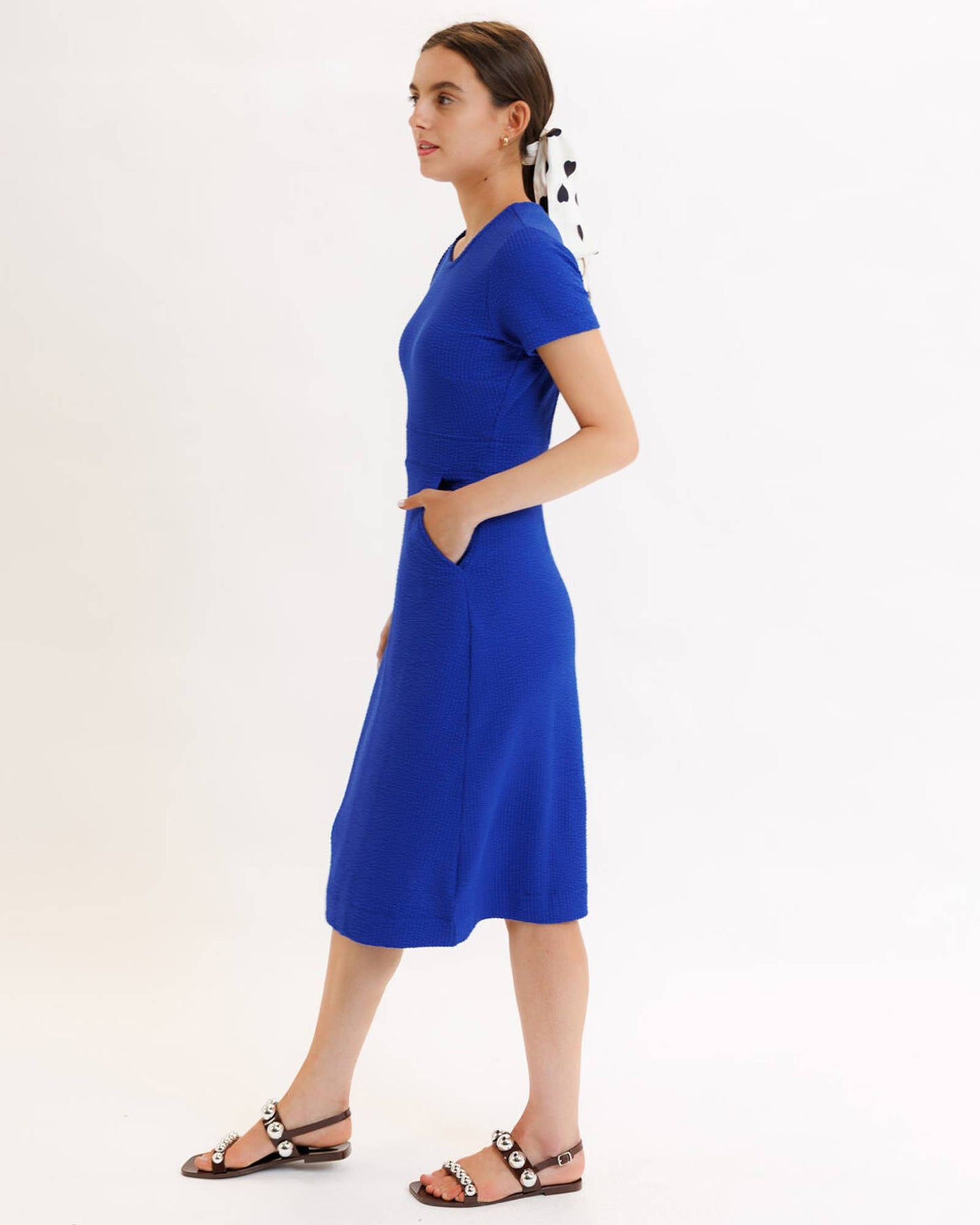 Say Oui! Royal Blue Short Sleeve Ribbed Knit Midi Dress