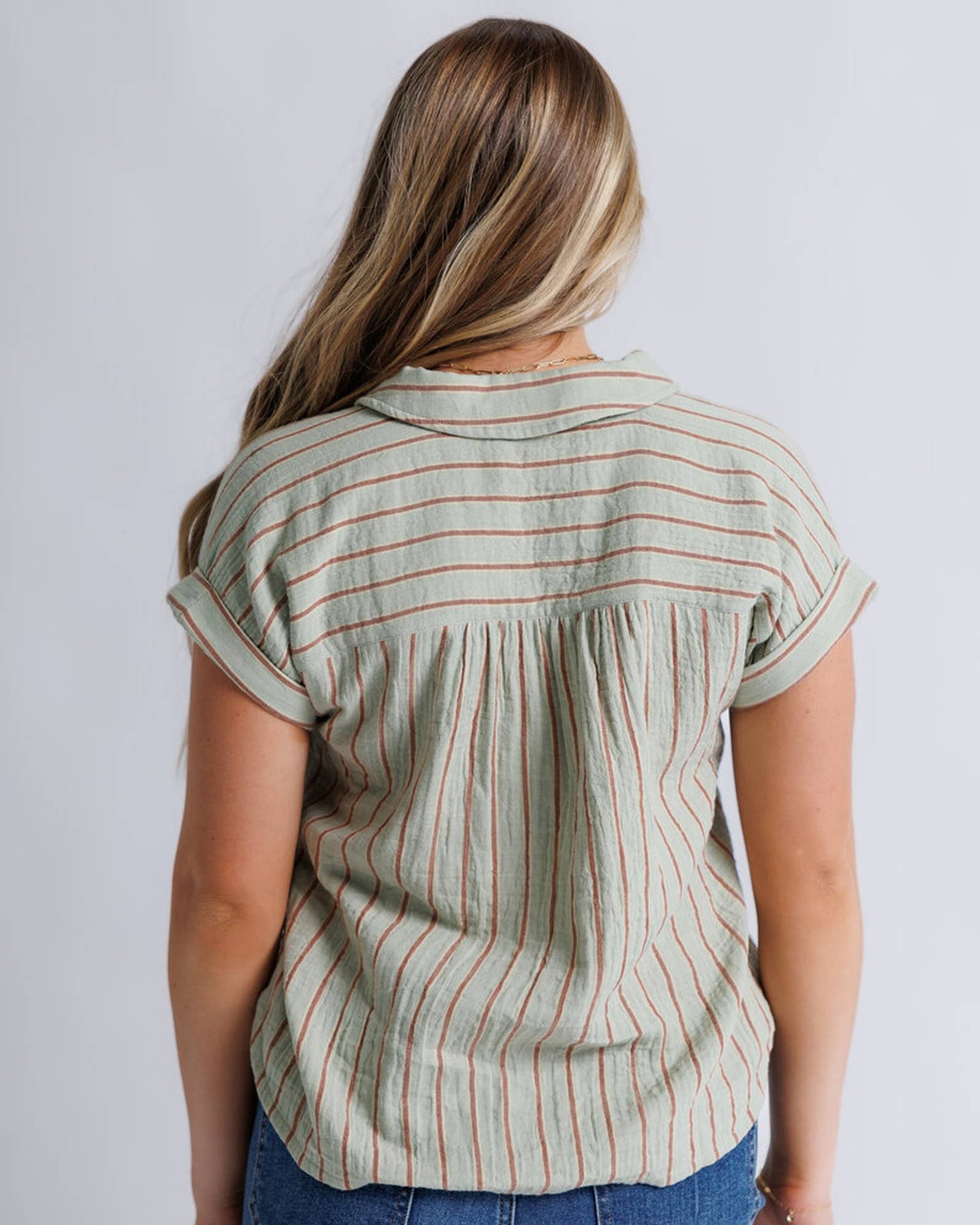 Allie Short Sleeve Striped Button Down Blouse