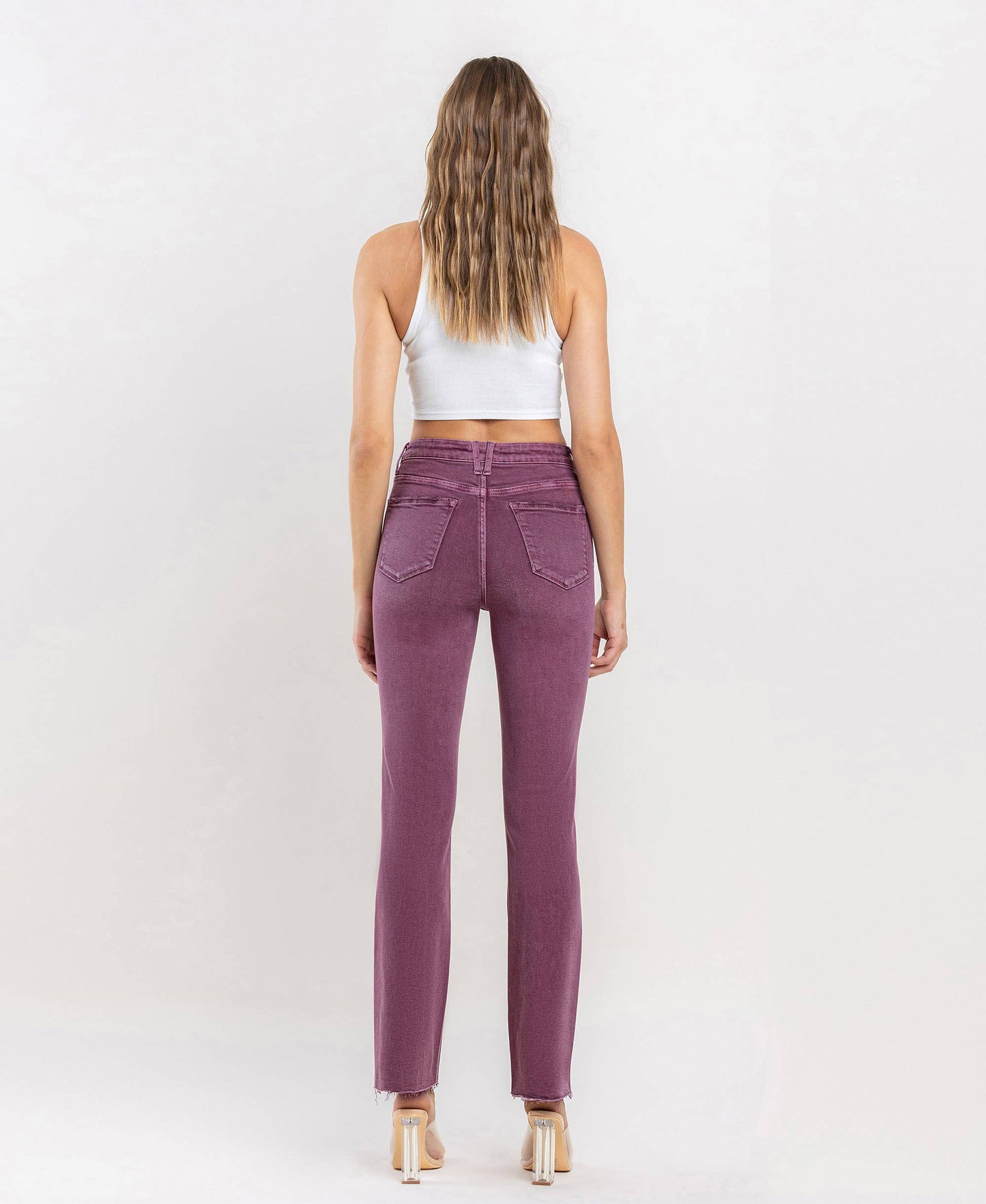 Mid Rise Raw Hem Bootcut in Sangria