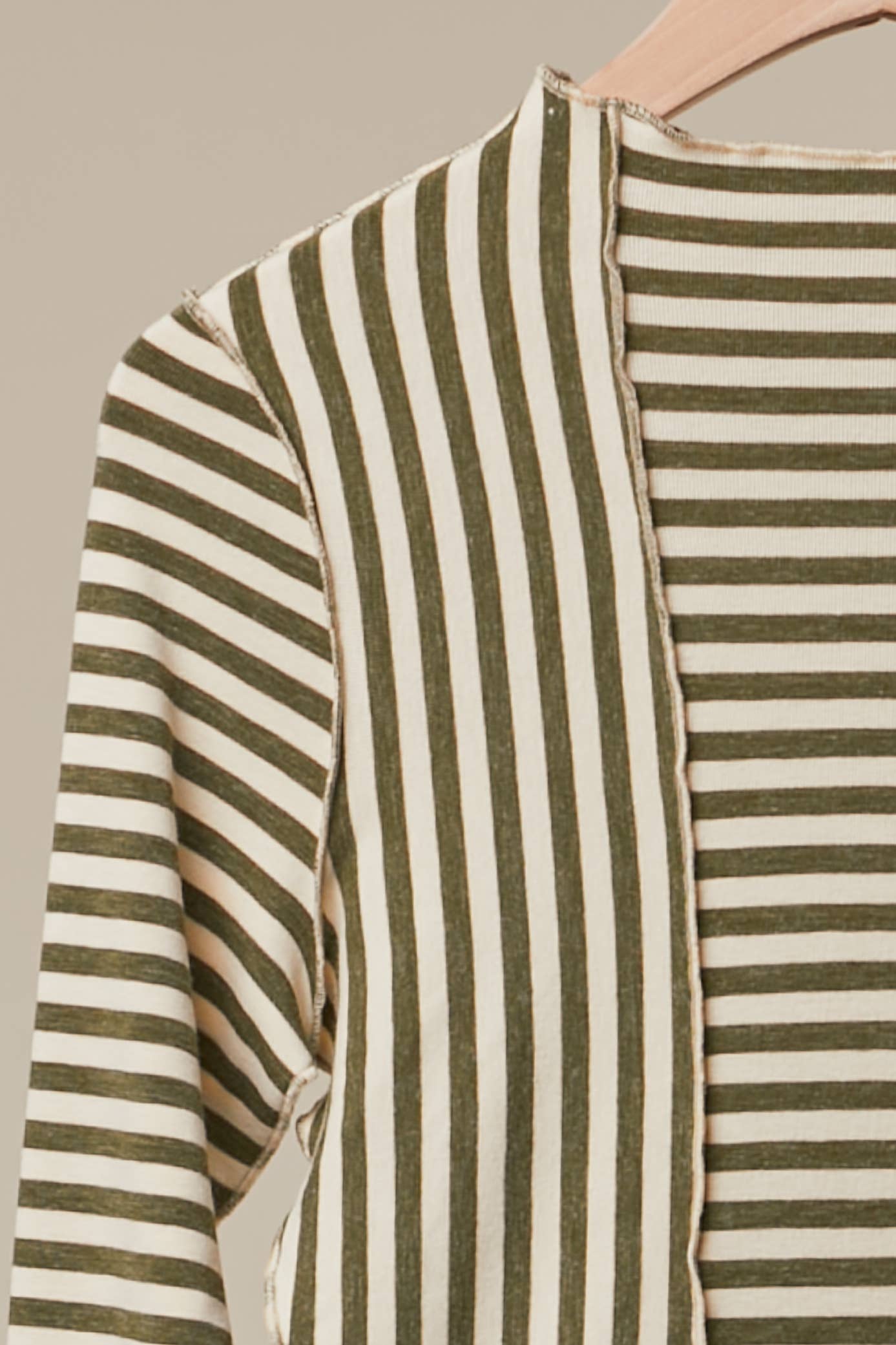 Asymmetrical Stripe Long Sleev Pullover in Brown