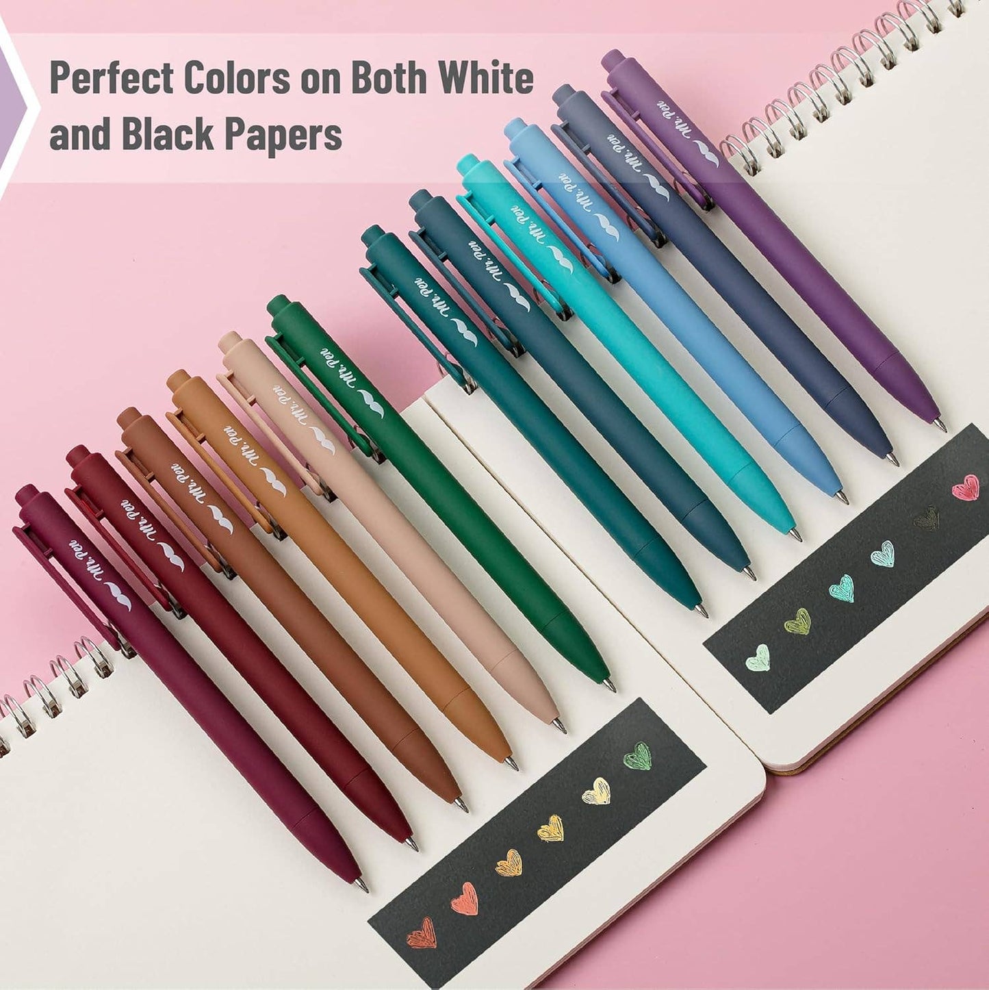 12 Pack Dark Vintage Retractable Gel Pens, 0.7mm Fine Tip