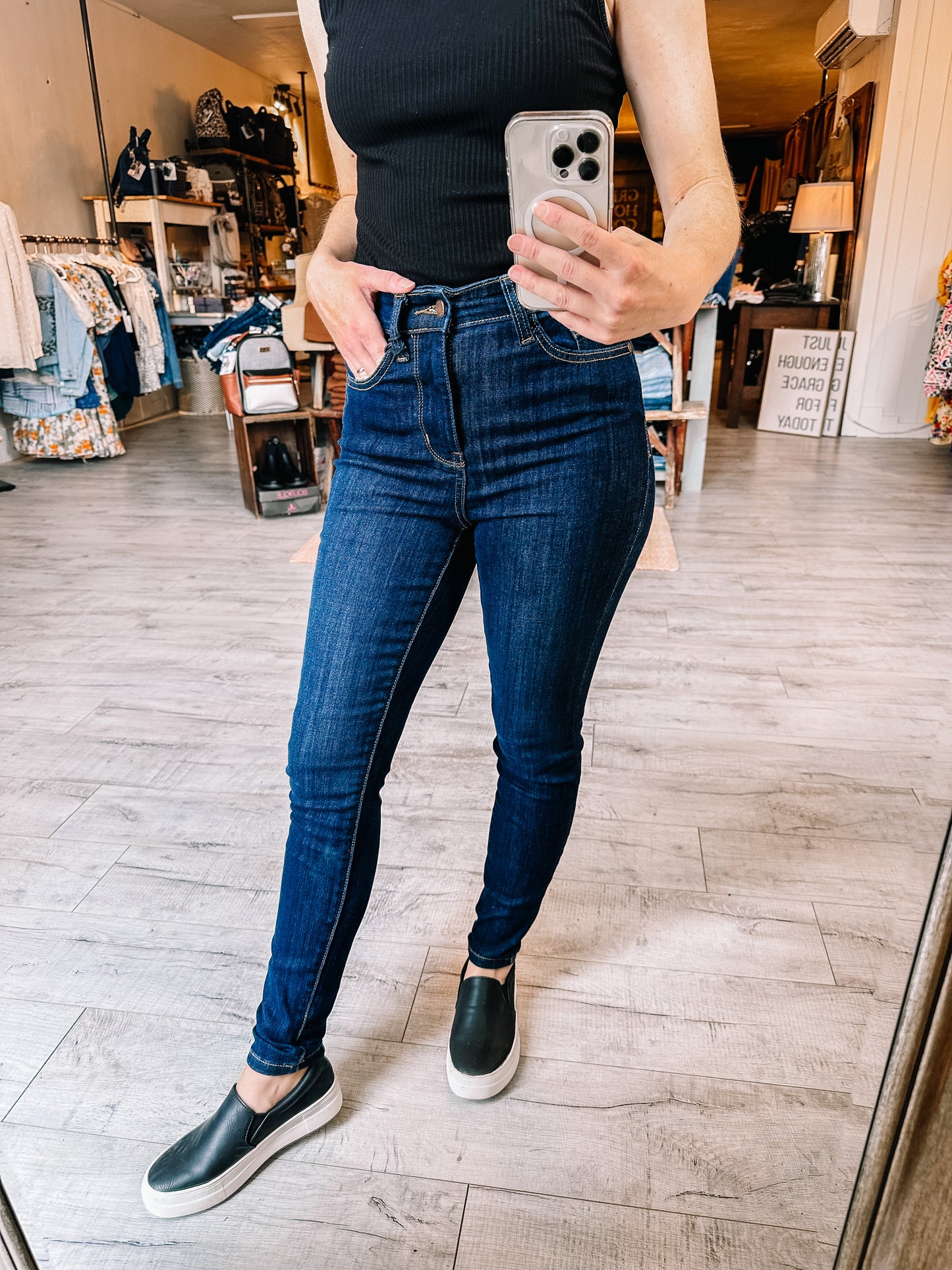 Make Me Stronger Navy Yoke Seam Skinny Judy Blue Jean