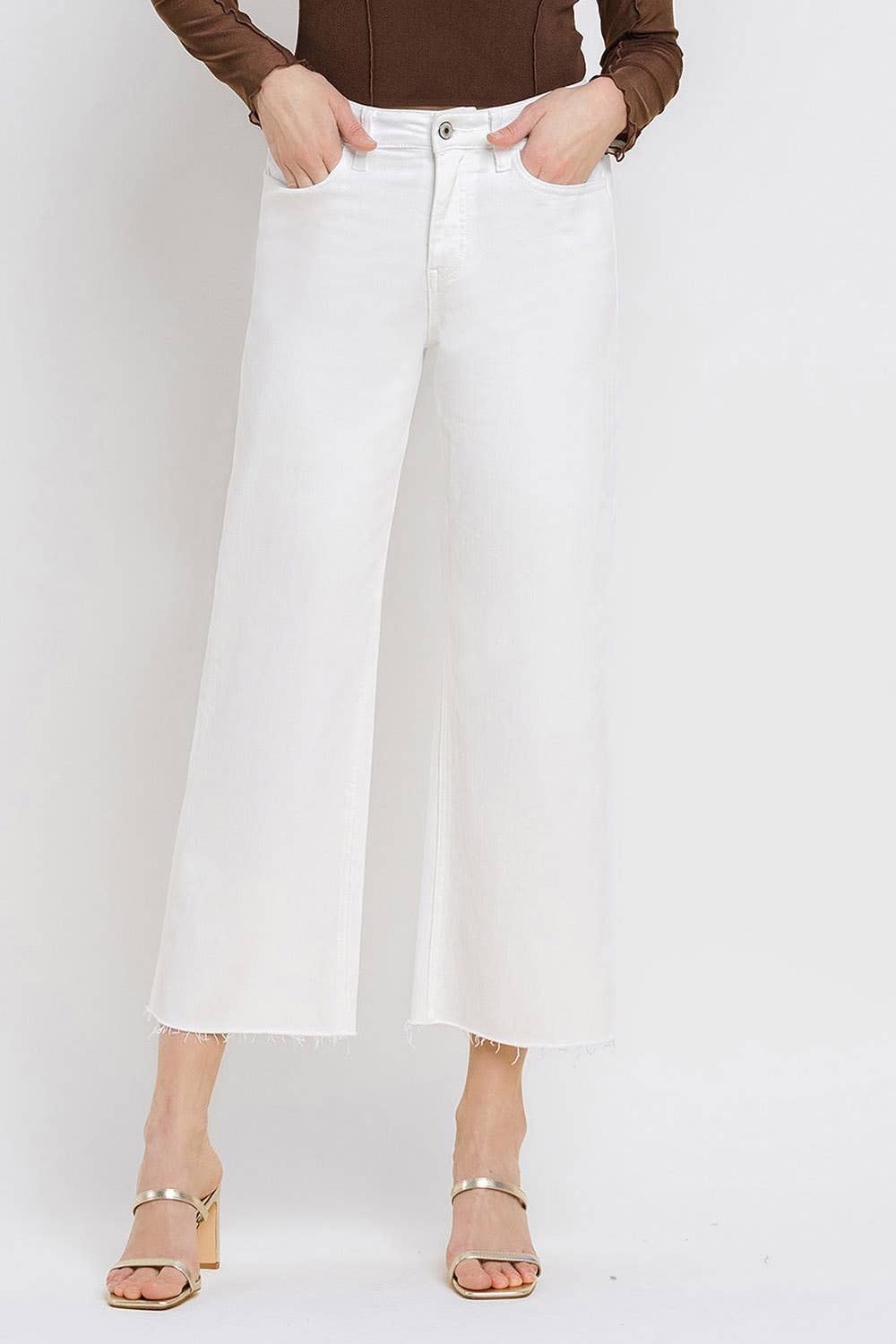 High Rise Wide Leg Denim in Optic White by Vervet