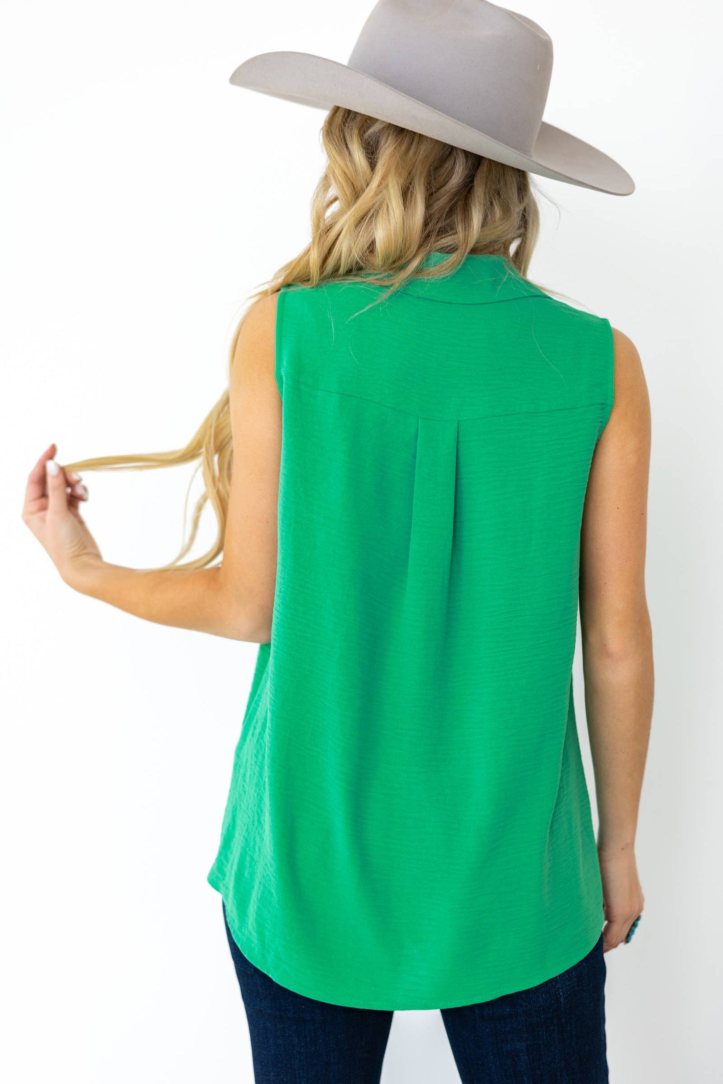 Button Down Woven Blouse Top in Bright Green