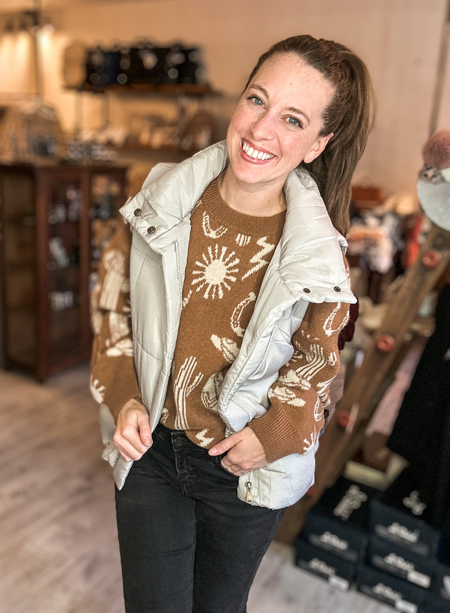 Western Graphic Oversized Knit Sweater Top