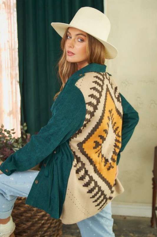 Washed Print Jacket in Emerald Green