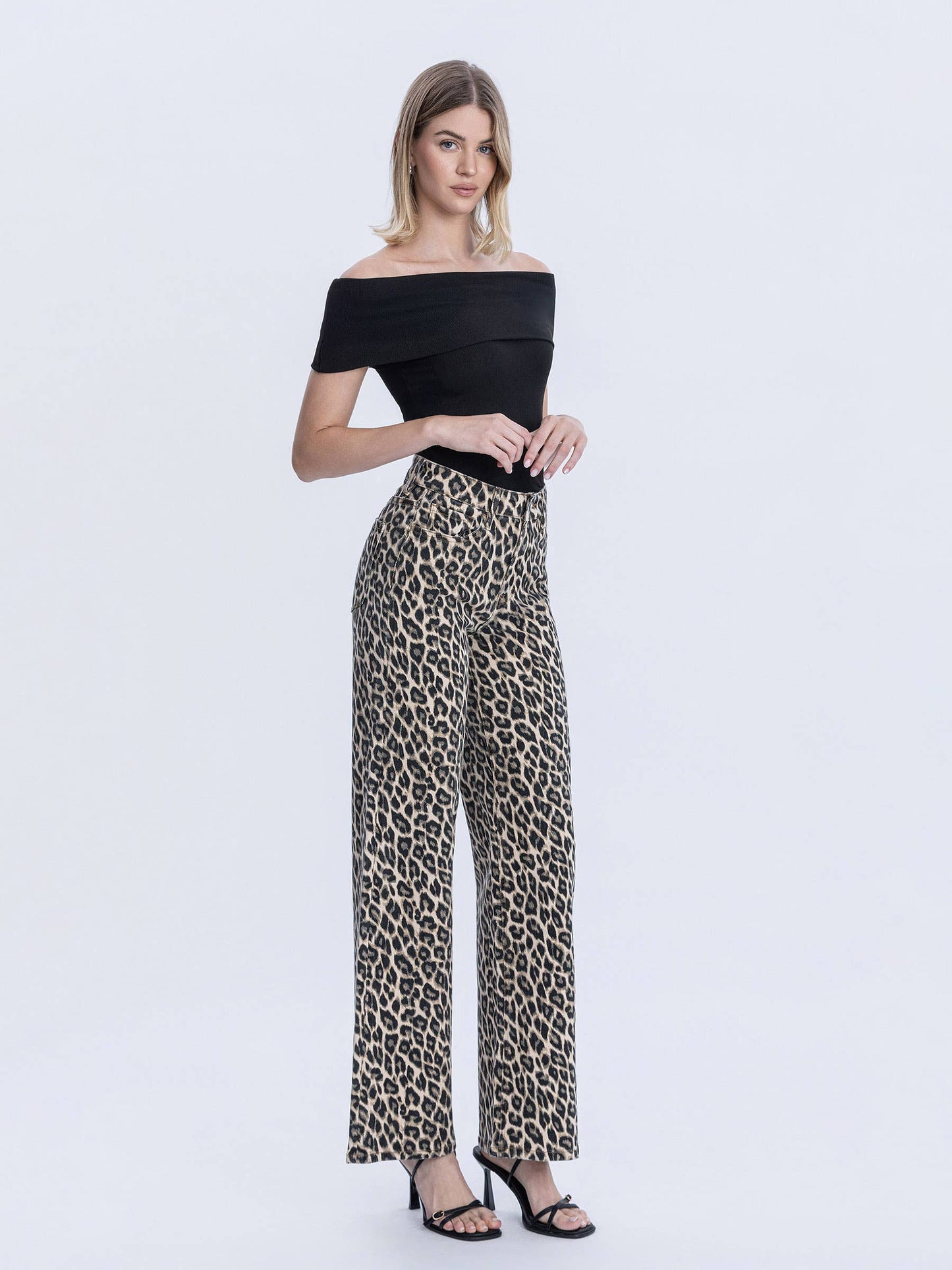 Super High Rise Leopard Wide Leg Denim