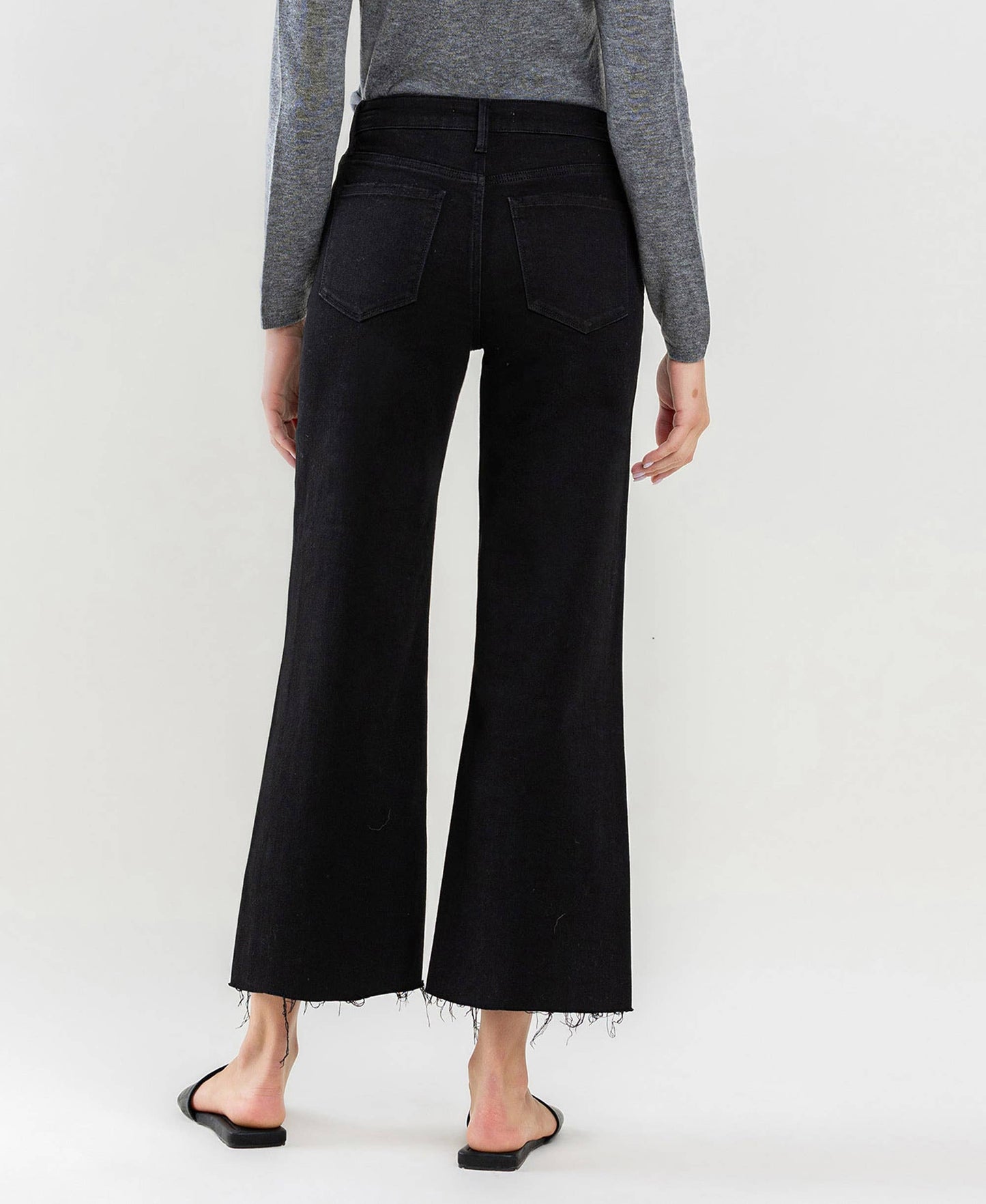 Jet Black High Rise Raw Hem Crop Wide Leg Denim by Lovervet
