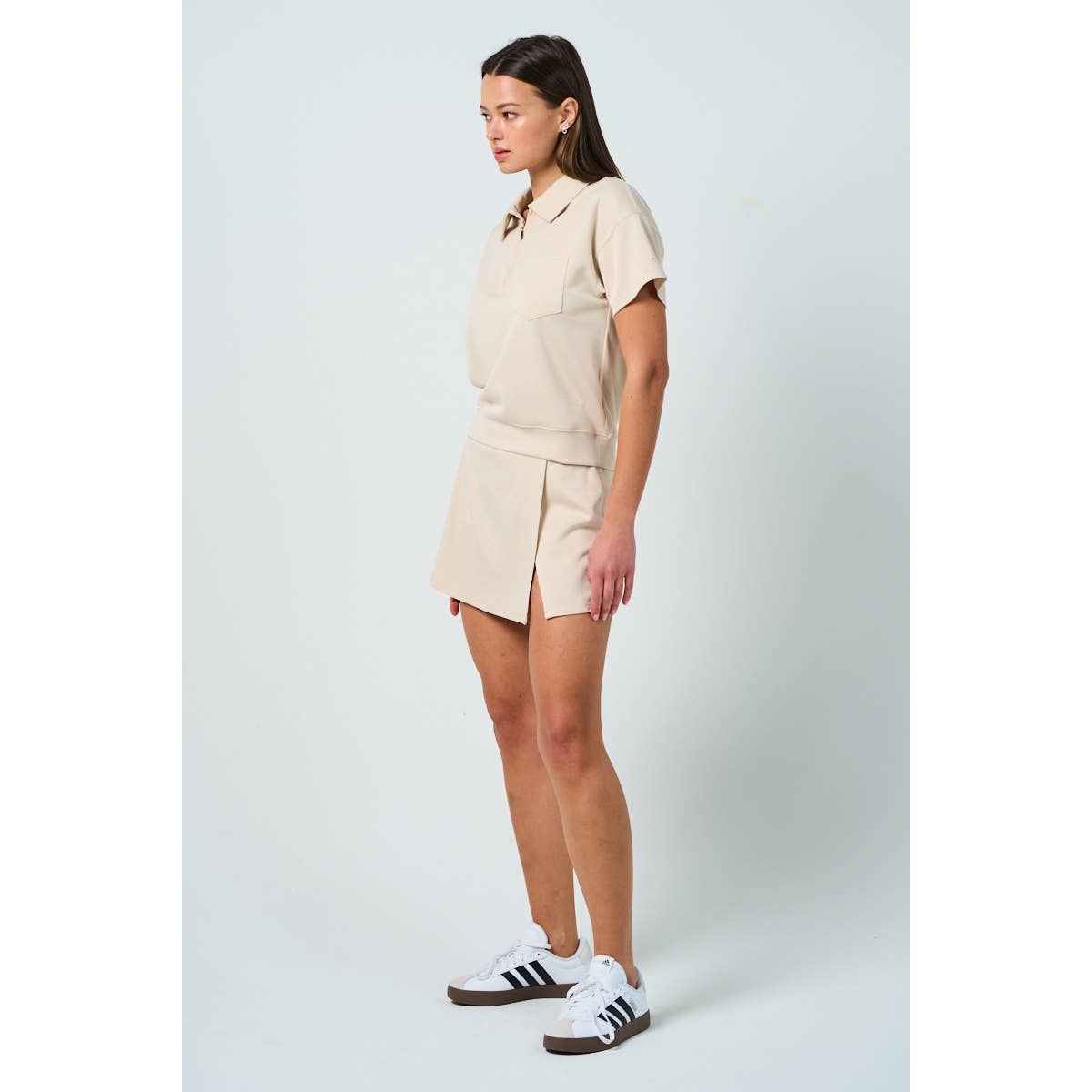 Soft Side Slit Skirt in Beige