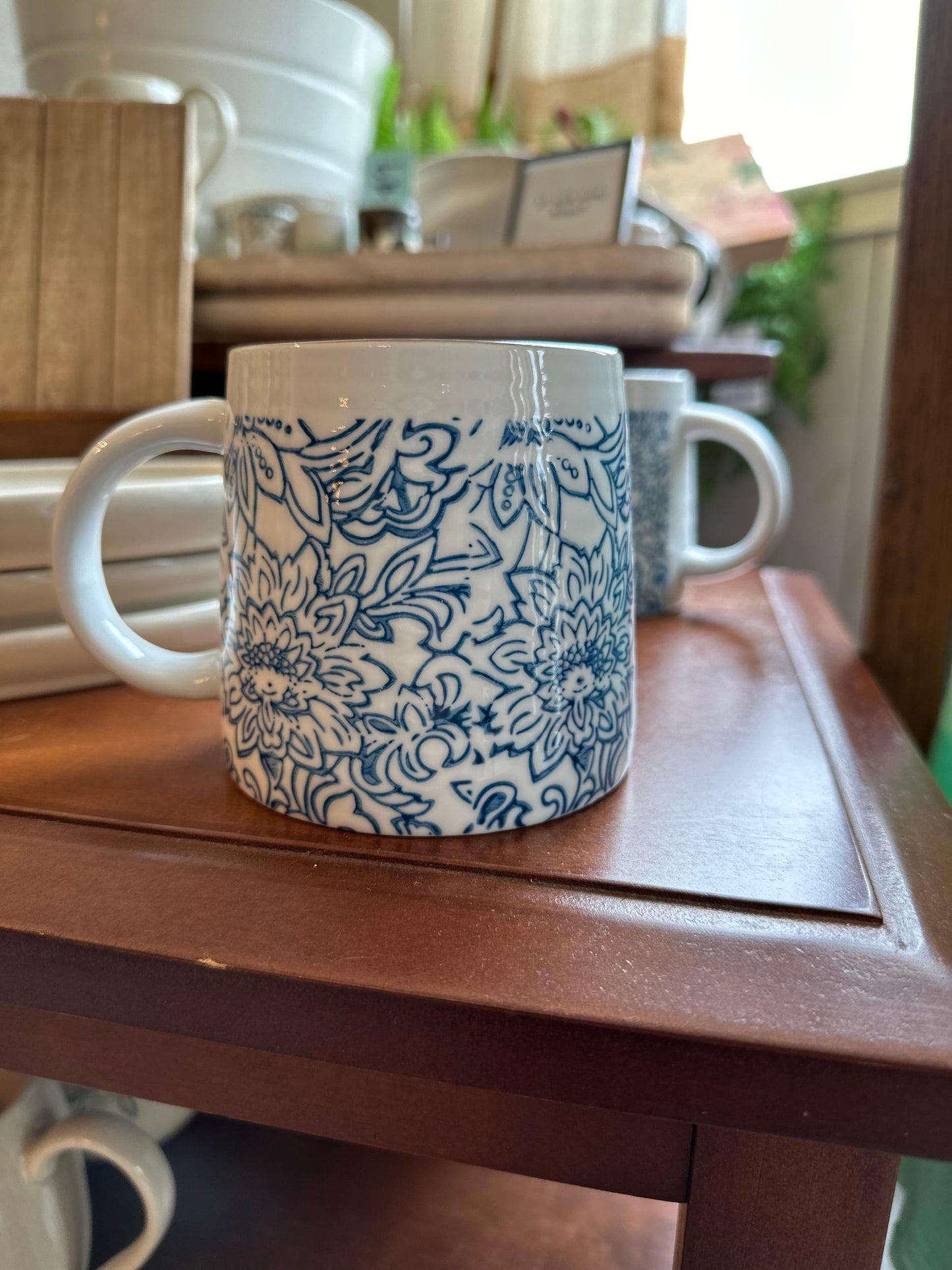 Coffee Mug - Floral Print Blue & White