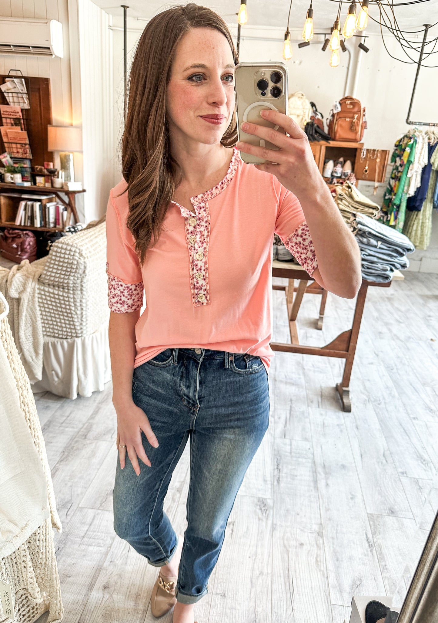 Floral Meadows Contrast Button Up Top