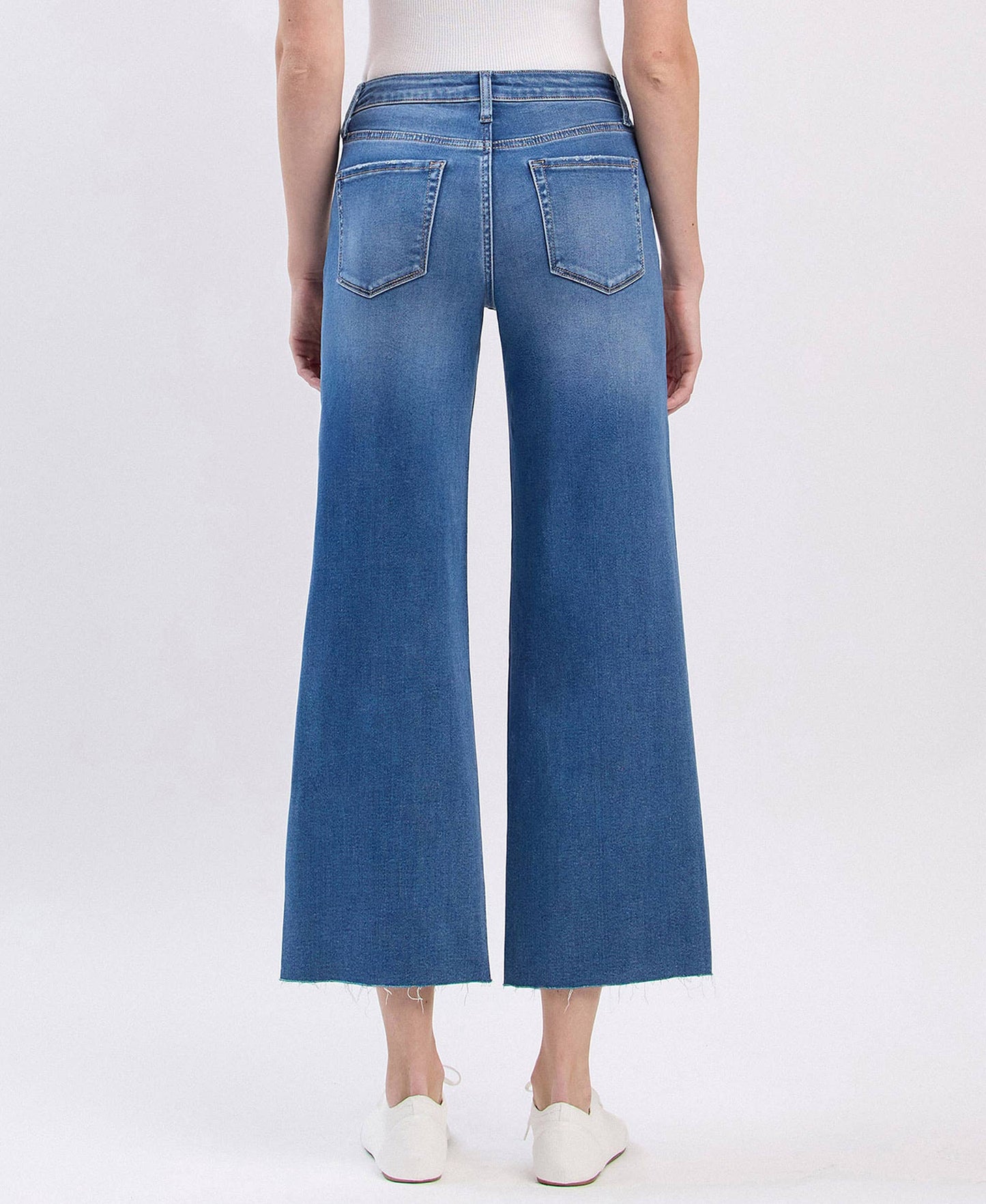 High Rise Clean Cut Raw Hem Crop Slim Wide Leg by Vervet