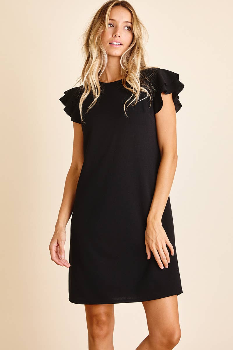 Ruffle Sleeve Tunic Dress in Black