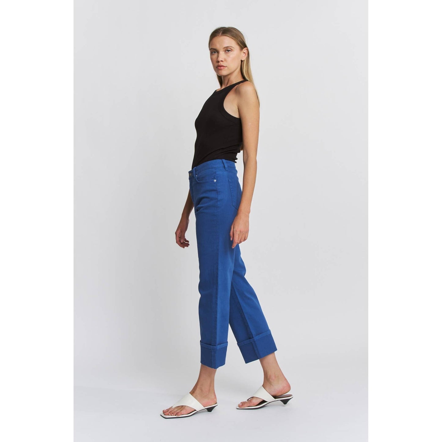 High Rise Wide Crop Cuffed Denim in Bright Blue by MICA