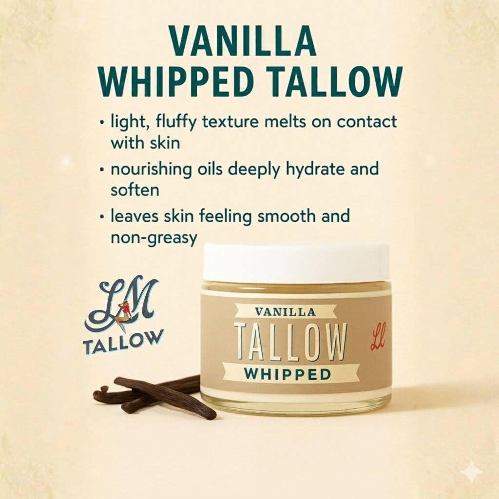 Vanilla Whipped Tallow Moisturizer  | Premium Beef Tallow Skincare | Lady May Tallow