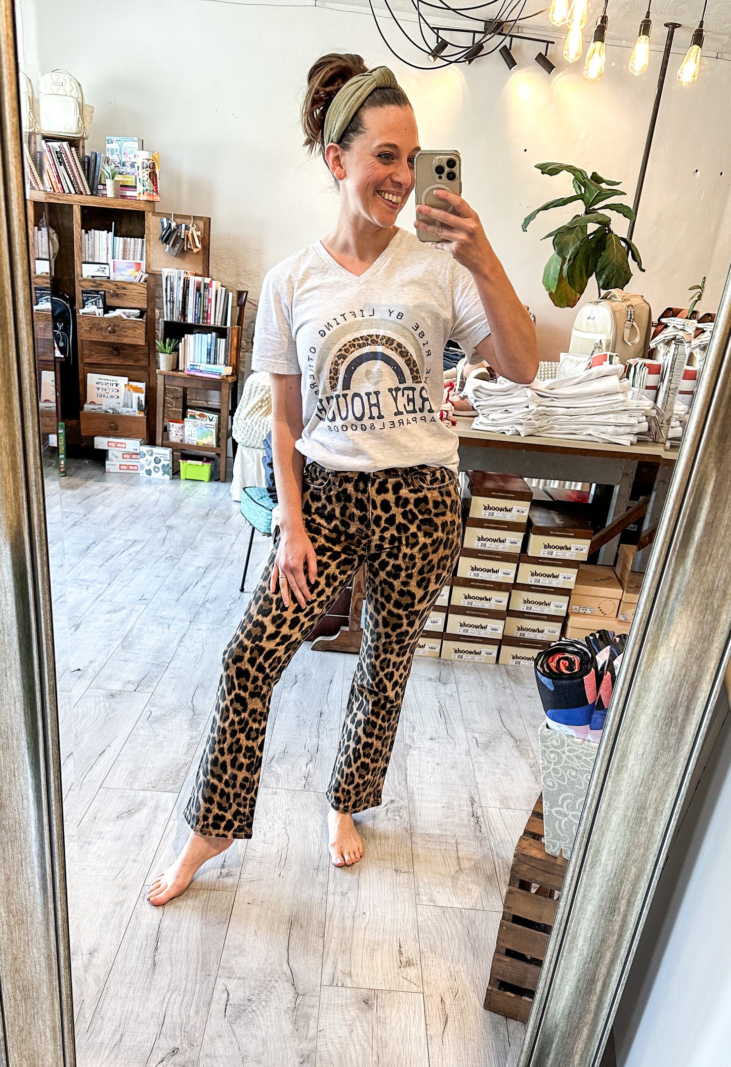 High Rise Leopard Kick Flare Jeans by Lovervet