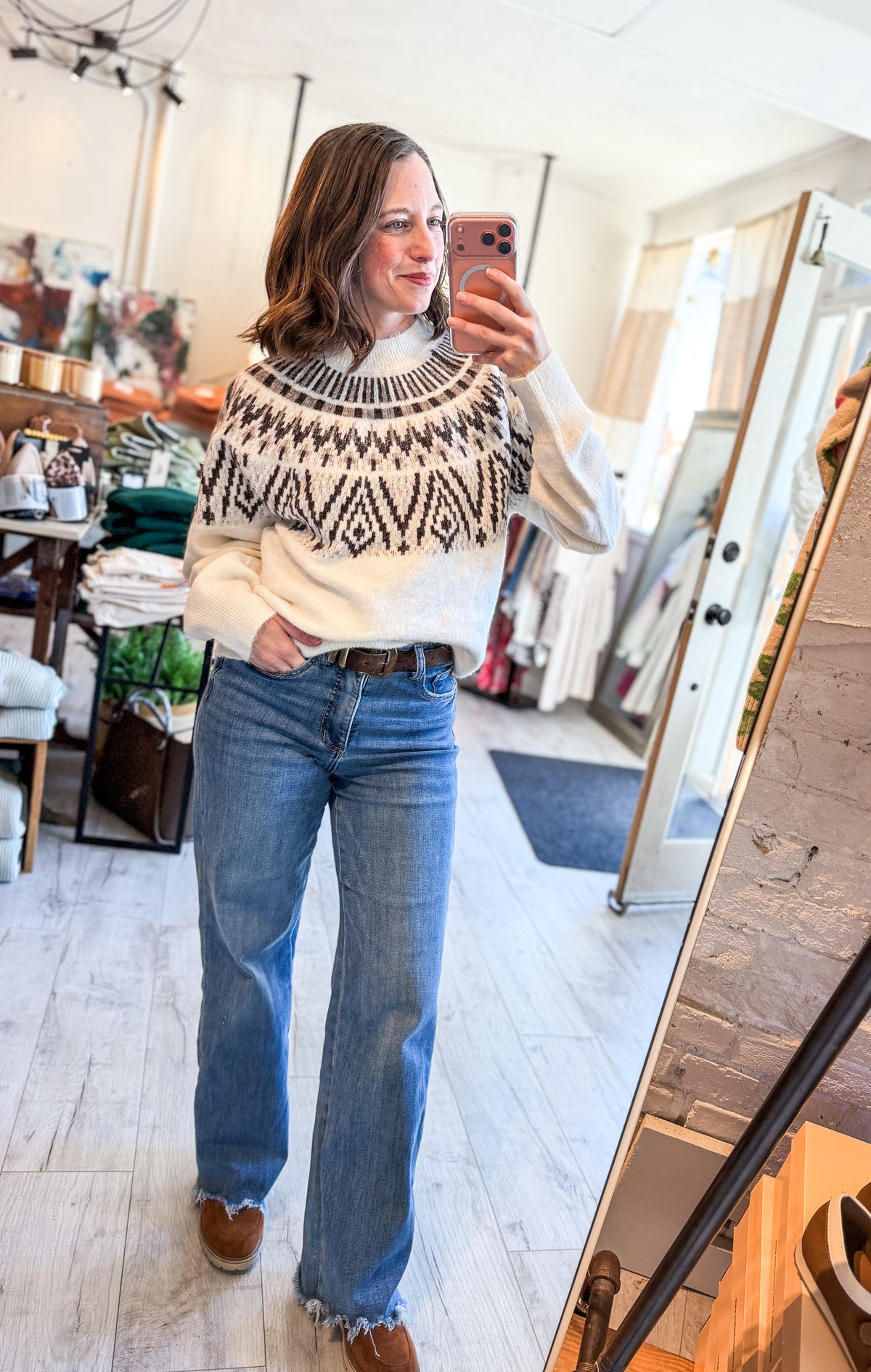 FAIR ISLE YOKE CREW NECK KNIT PULLOVER