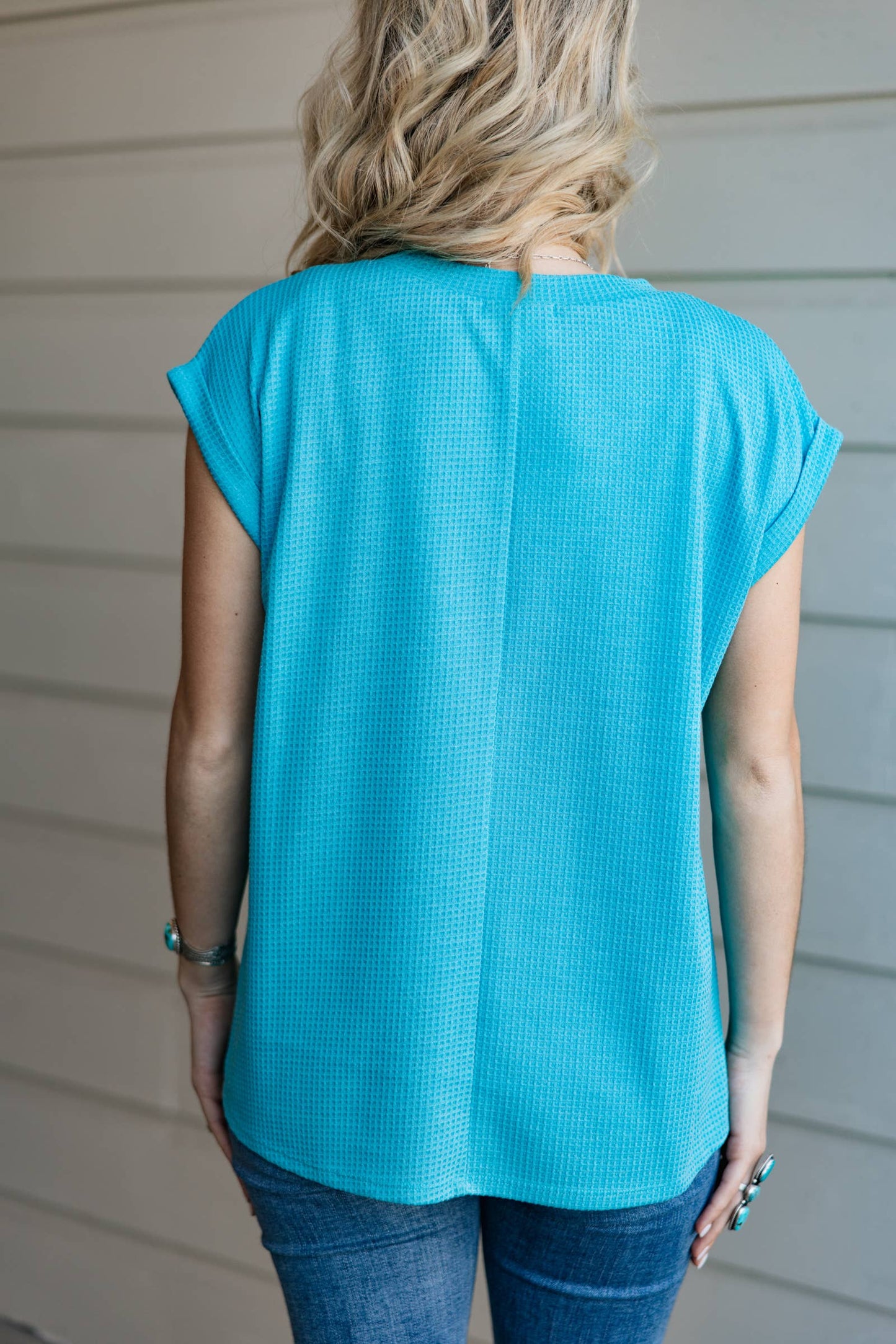 Two-Tone Dolman Sleeve Top in Teal