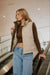 PLAID COLLAR QUILTED ZIP-UP VEST in KHAKI