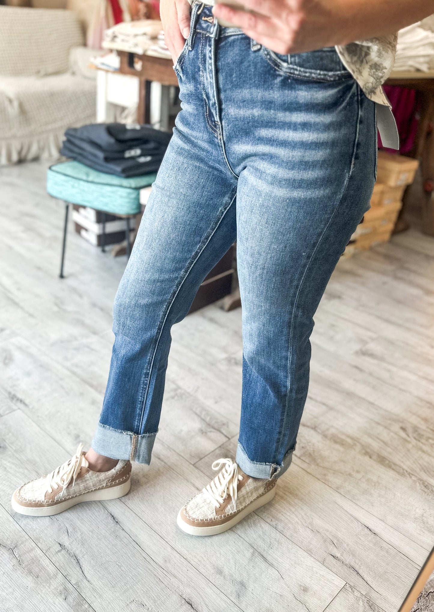 Super High Rise Straight Leg Denim in Medium Wash by MICA