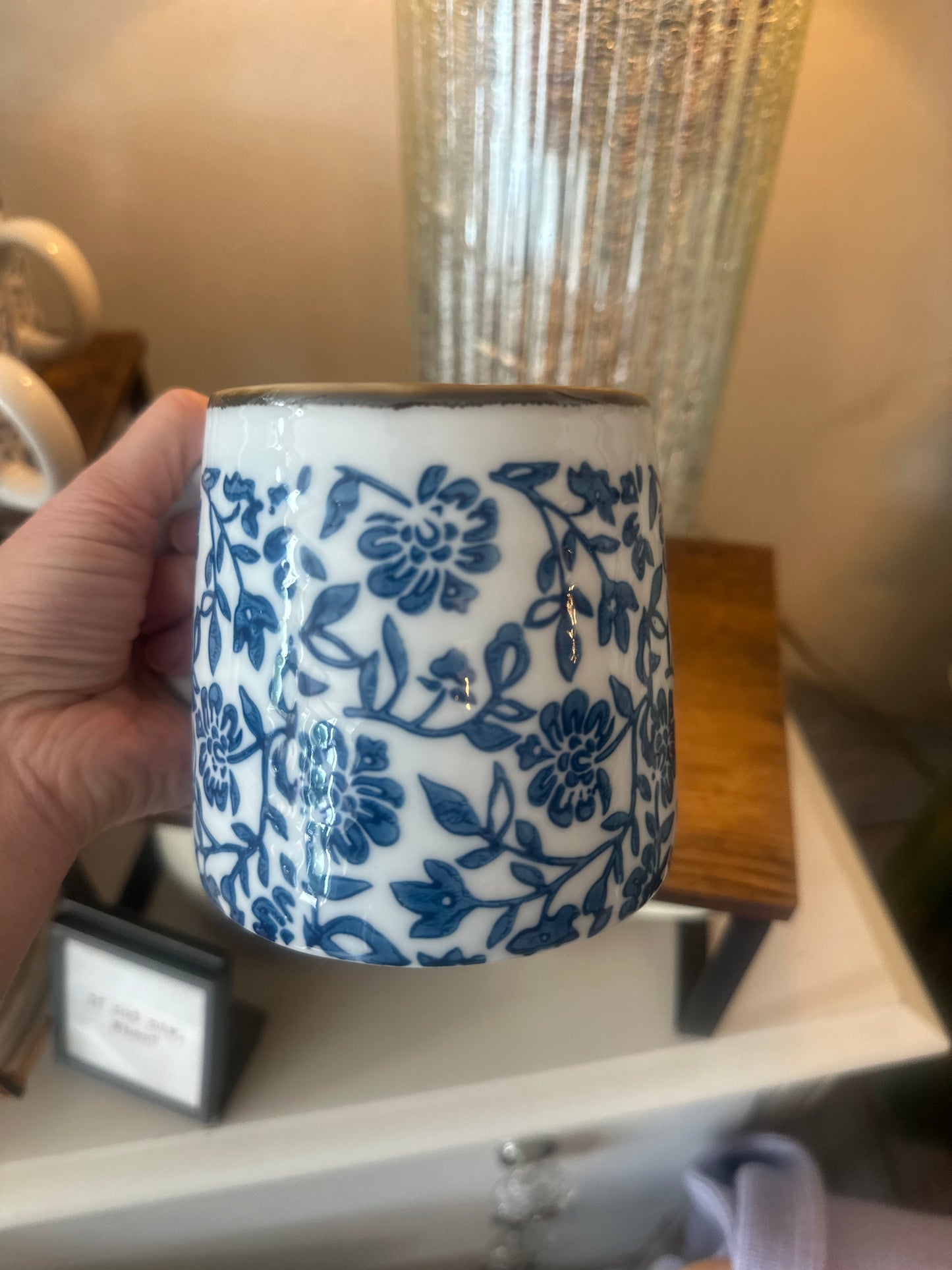 Coffee Mug - Floral & Vine Print Blue & White
