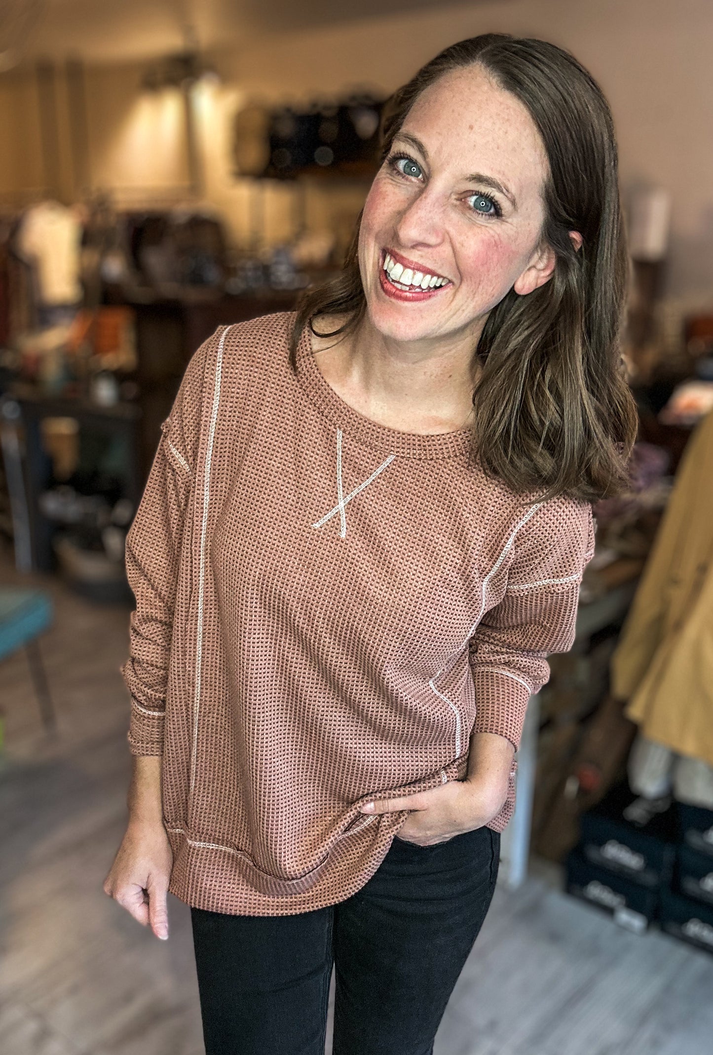 Round Neck Tunic Top in Fainted Rust