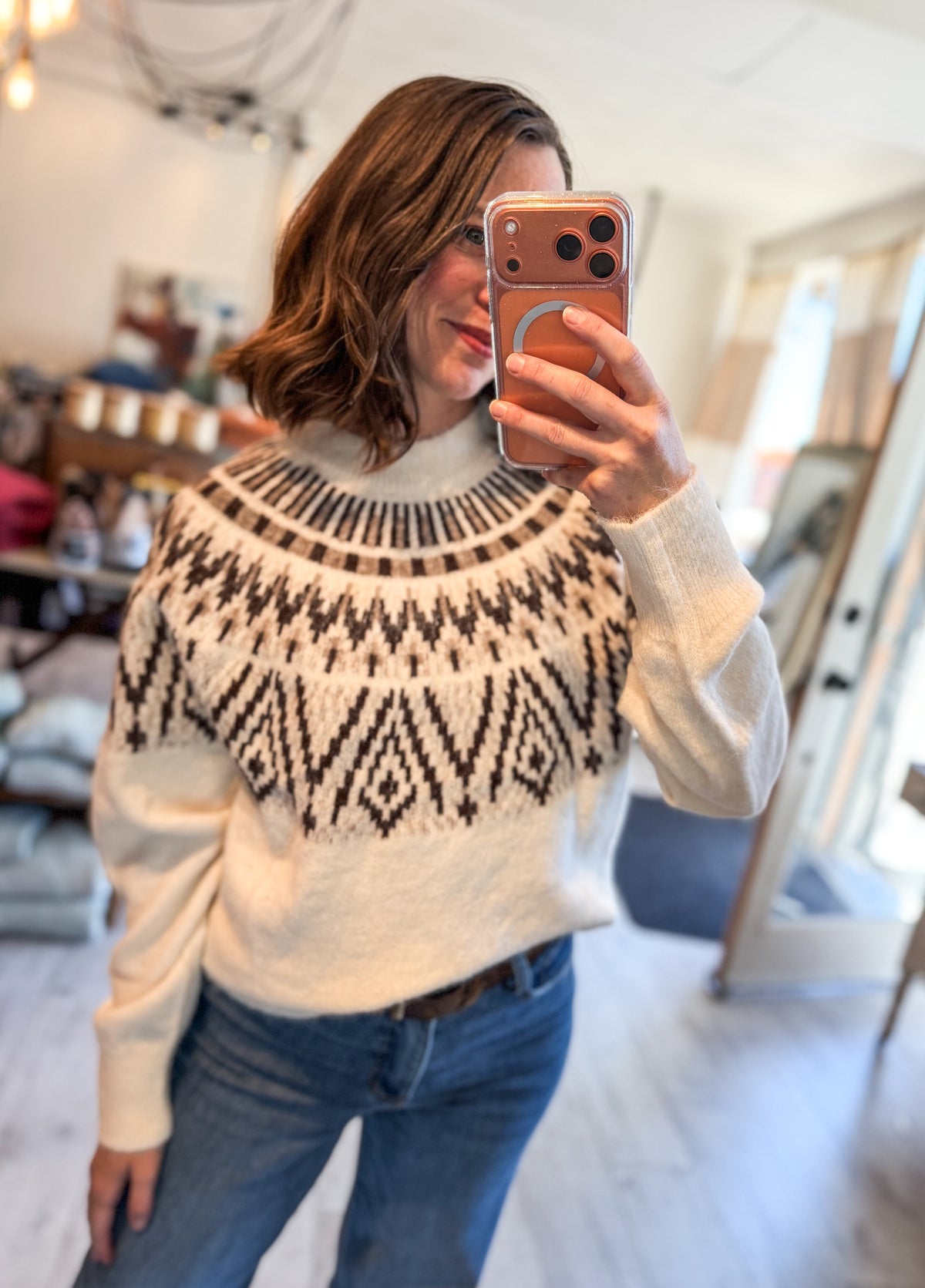 FAIR ISLE YOKE CREW NECK KNIT PULLOVER