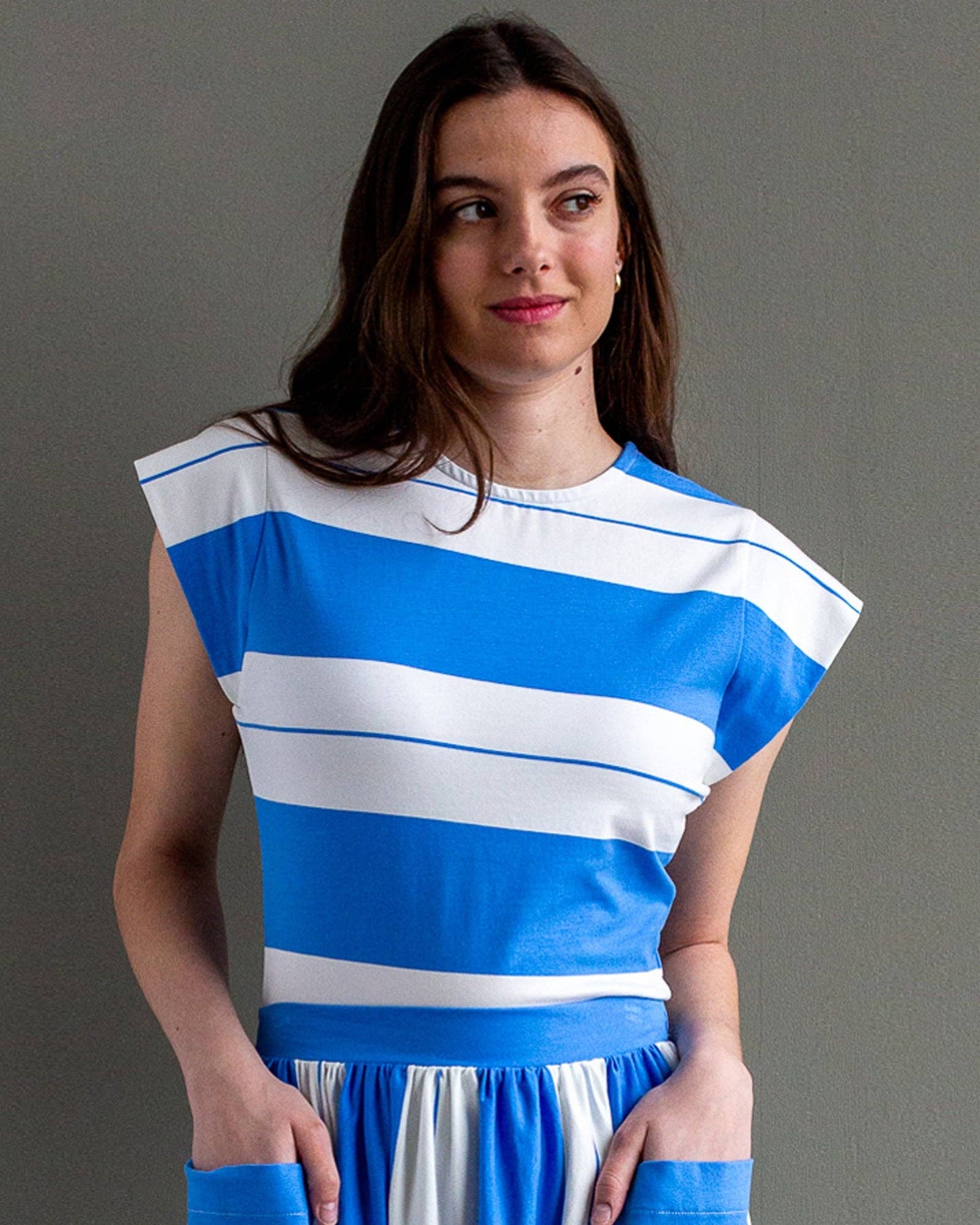 Palm Springs Bright Blue and White Striped Short Sleeve Top
